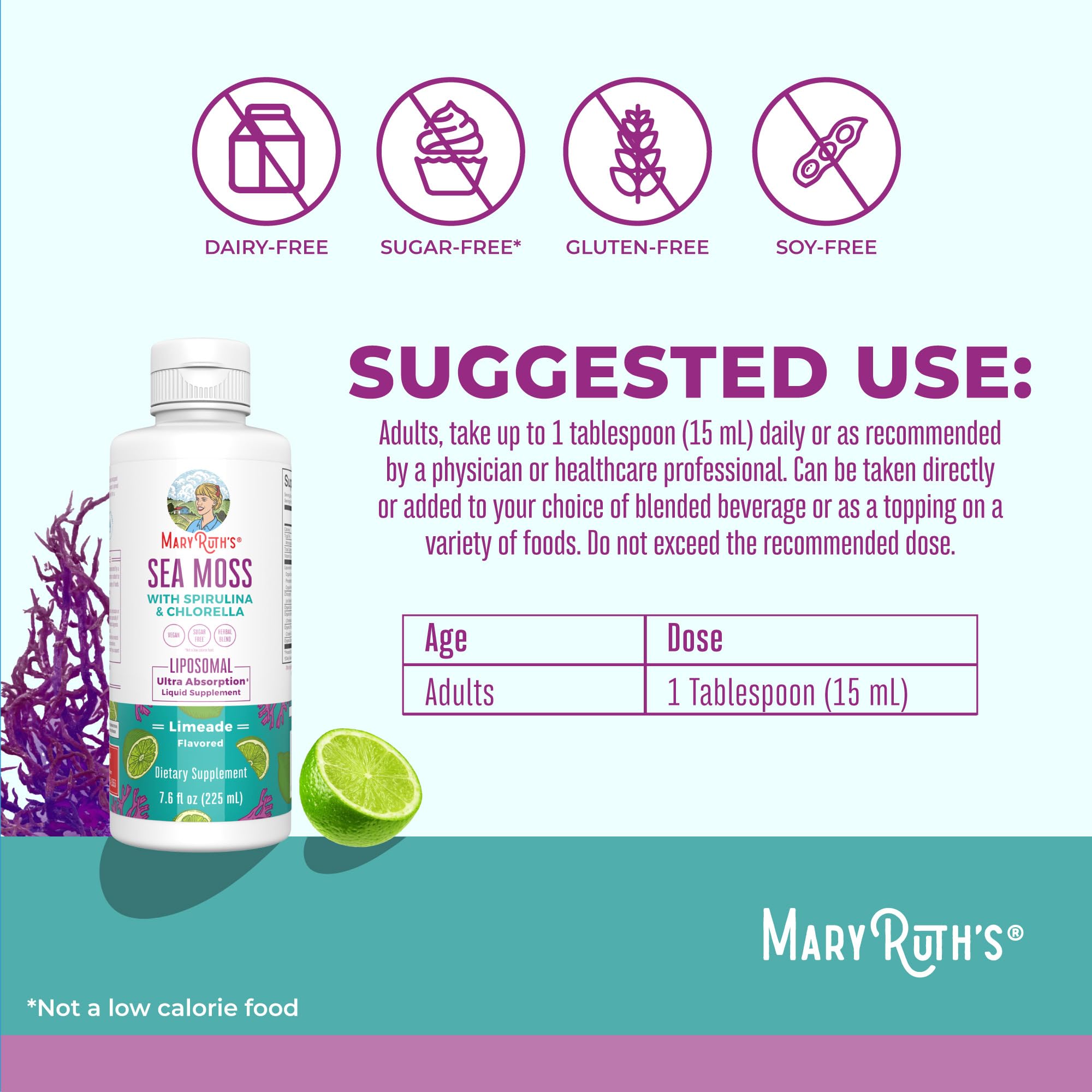 MARYRUTH'S Sea Moss with Spirulina and Chlorella Liposomal, 15 Servings