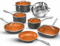 Gotham Steel 12 Pc Ceramic Cookware Set Nonstick, Ceramic Pots and Pans Set Non Stick with Steamer for Cooking, Non Toxic PFOA PFOS Free, Ergonomic Stay Cool Handles, Oven & Dishwasher Safe, Copper