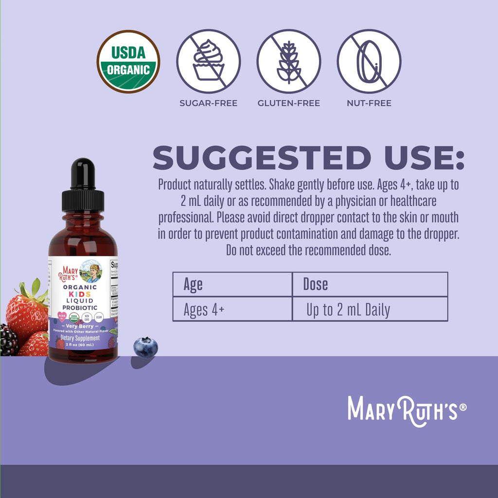 MARYRUTH'S USDA Organic Kids Liquid Probiotic, Very Berry, 2 oz