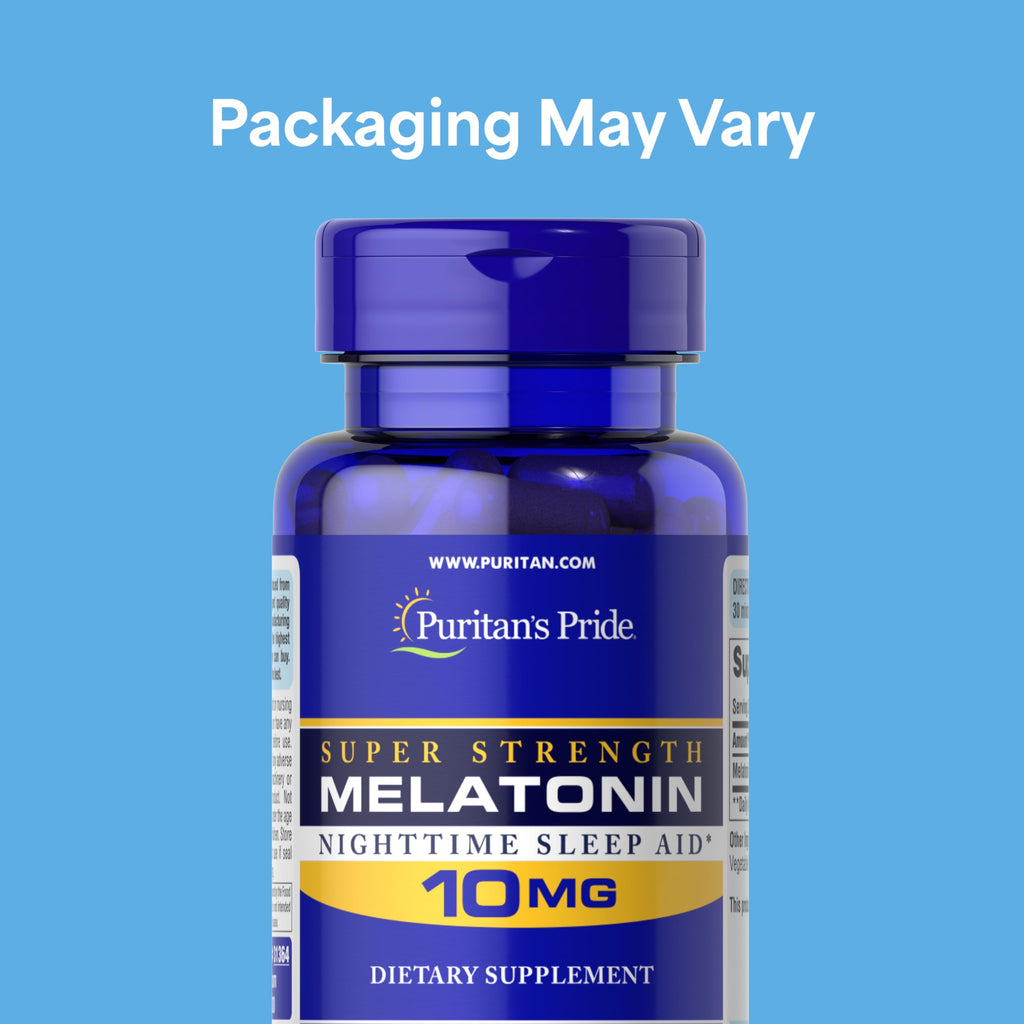 Puritan's Pride Premium Super Strength Melatonin 10mg Sleep Aid, Dietary Supplement for Sound, Restful, and Longer Sleep Support, 4 Month Supply, 120 Rapid Release Capsules (Packaging May Vary)