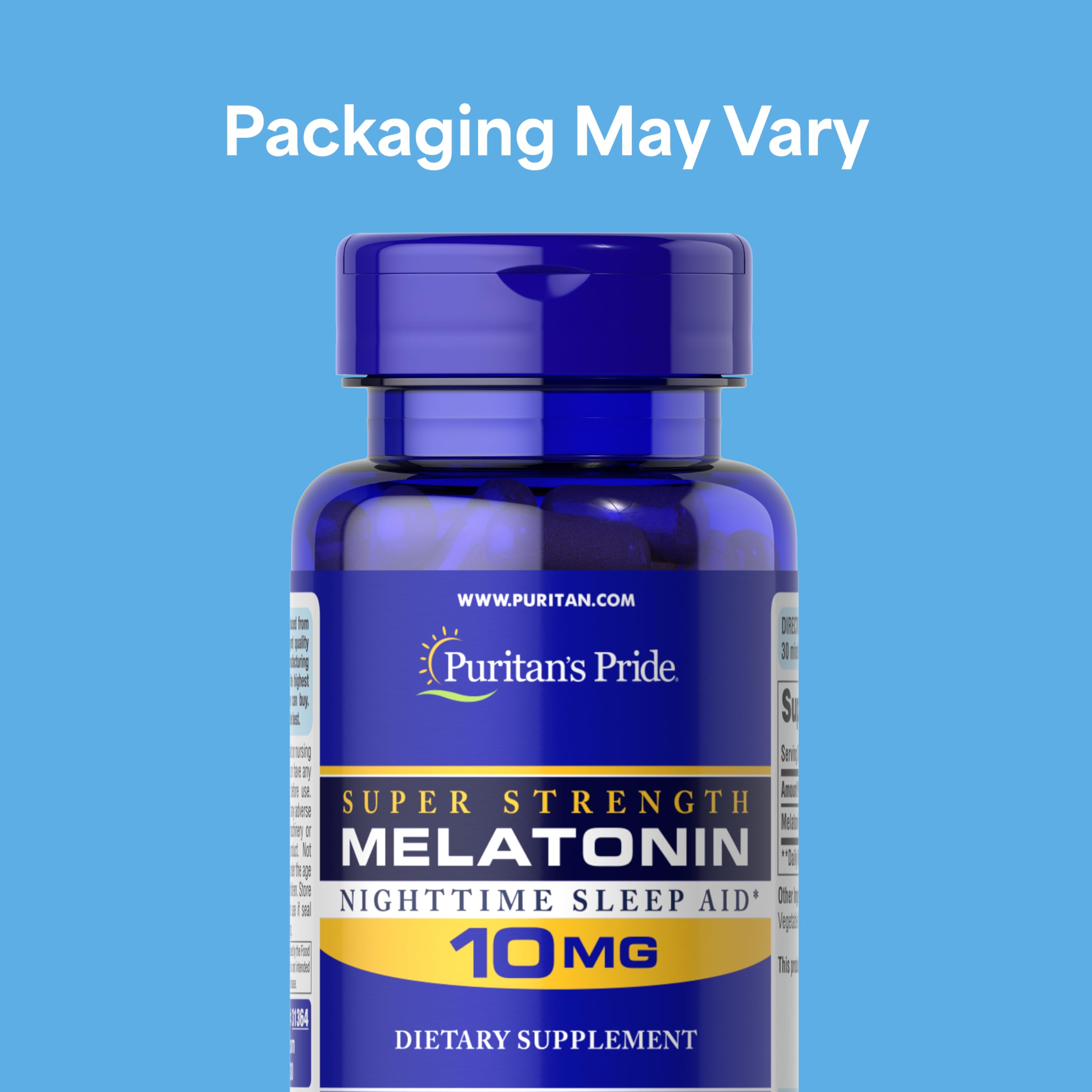 Puritan's Pride Premium Super Strength Melatonin 10mg Sleep Aid, Dietary Supplement for Sound, Restful, and Longer Sleep Support, 4 Month Supply, 120 Rapid Release Capsules (Packaging May Vary)