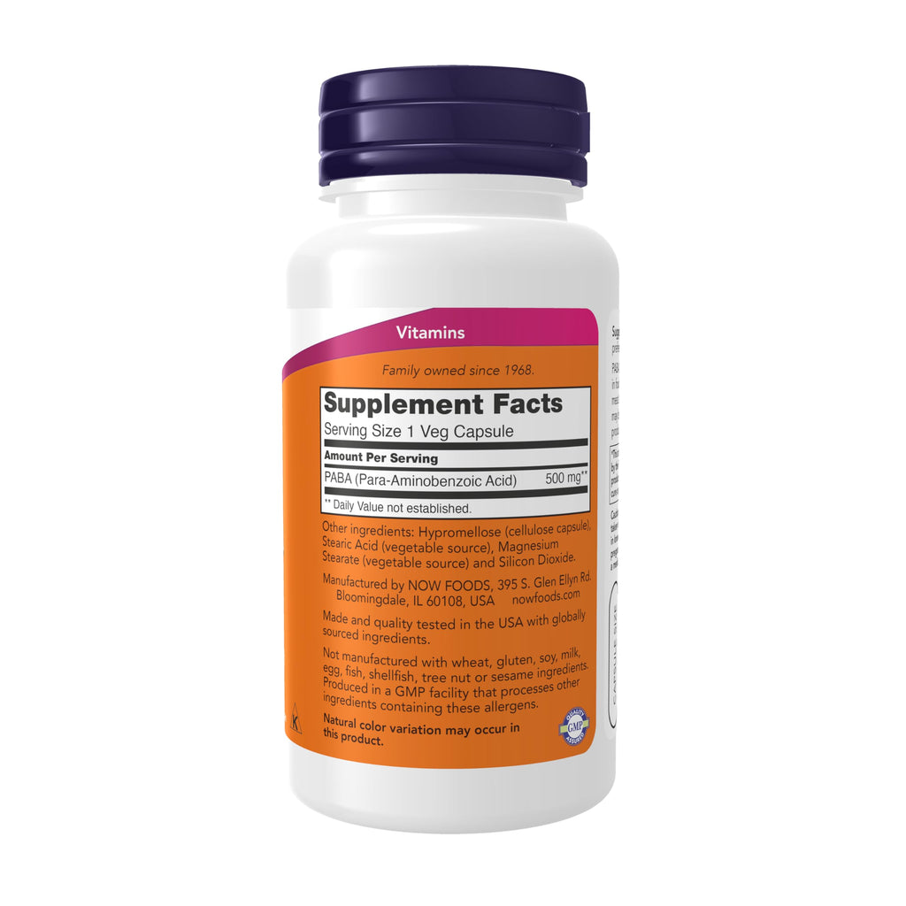 NOW Supplements, PABA (para-Aminobenzoic Acid) 500 mg, B-Complex Family, 100 Capsules (Pack of 2)