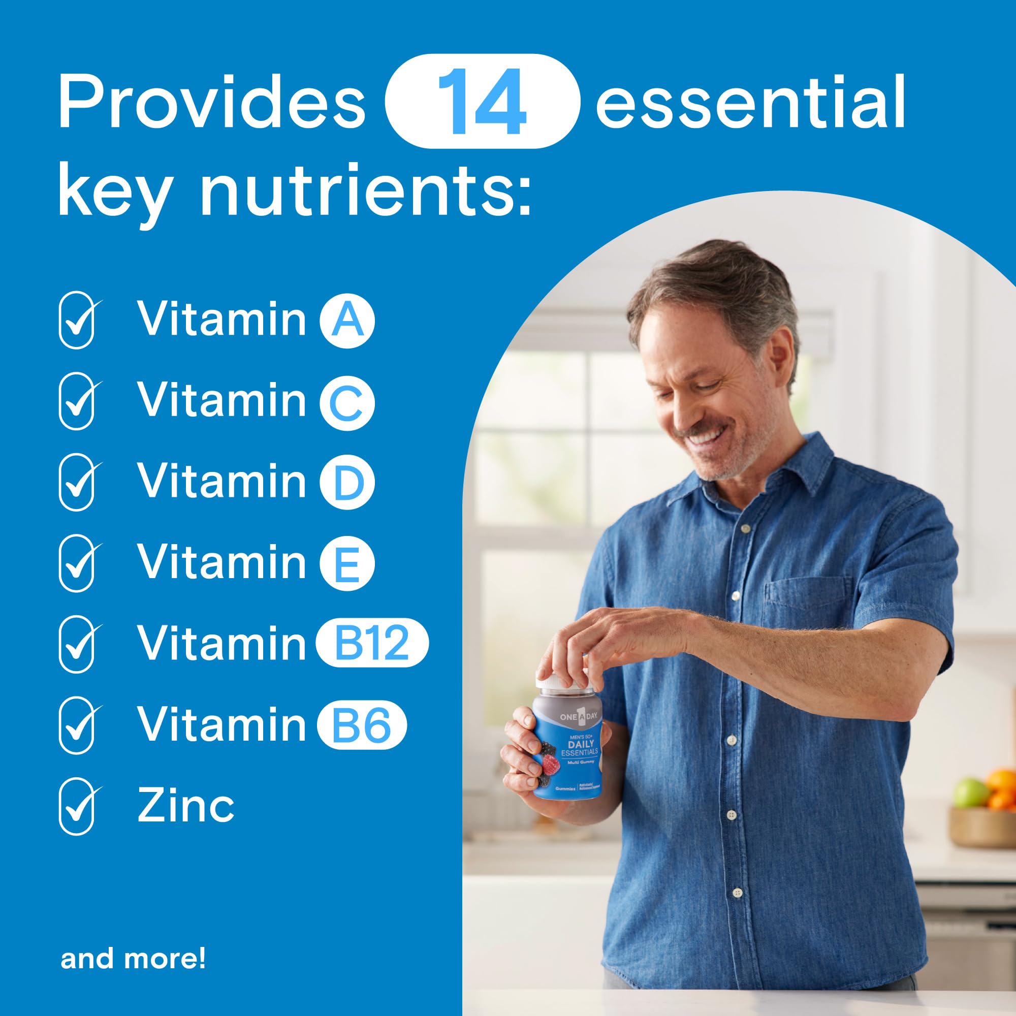 One A Day Men’s 50+ Daily Essentials Multivitamin Gummies, Multivitamin for Men Over 50, Fruit Medley Flavor, 120 Gummies
