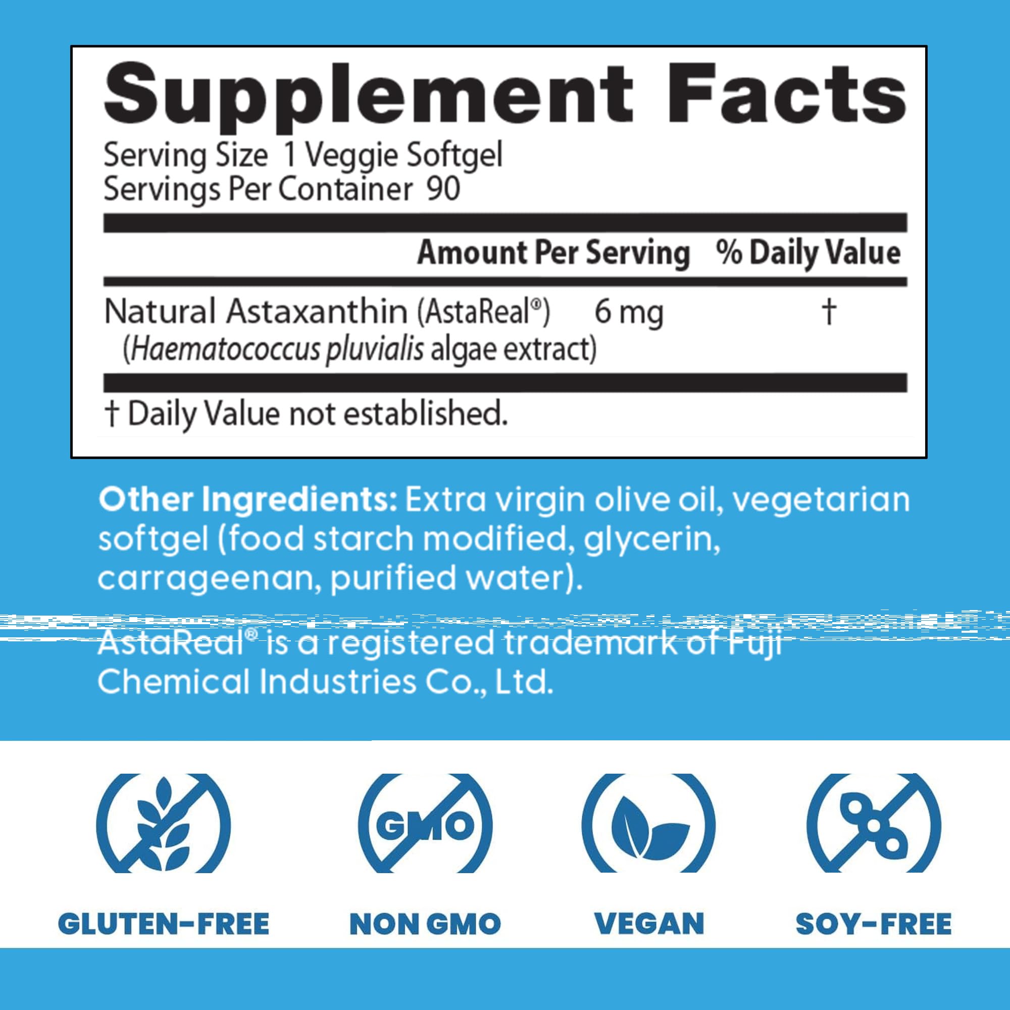 Doctor's Best Astaxanthin Vegan Supplement 6 mg - Skin Elasticity & Antioxidant Support for Men & Women, Extract from Haematococcus Pluvialis Microalgae, Non GMO, Gluten Free - 90 Veggie Softgels
