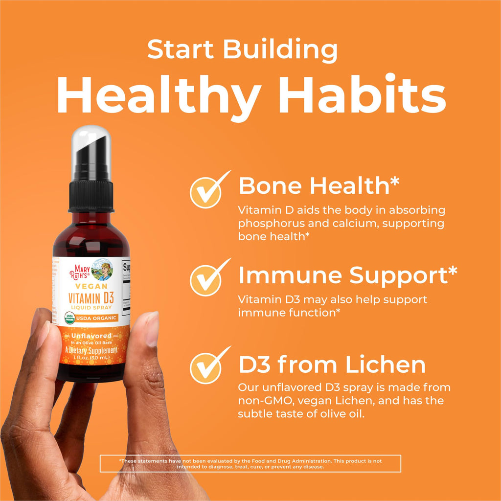 MaryRuth Organic Vitamin D Drops Spray, Adult & Kids Vitamin D, 30 Servings