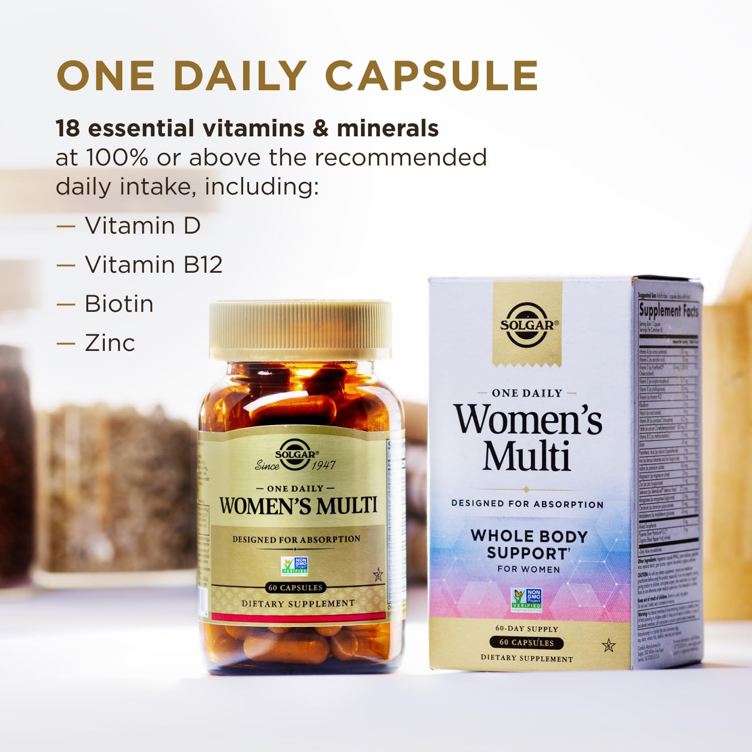 Solgar One Daily Women's Multi Whole Body Support Highly Absorbable Delayed Release Vitamin for Women, Supplement for Immune, Heart, Energy, Stress, Hair Skin Nails & Reproductive Health, 60 Servings