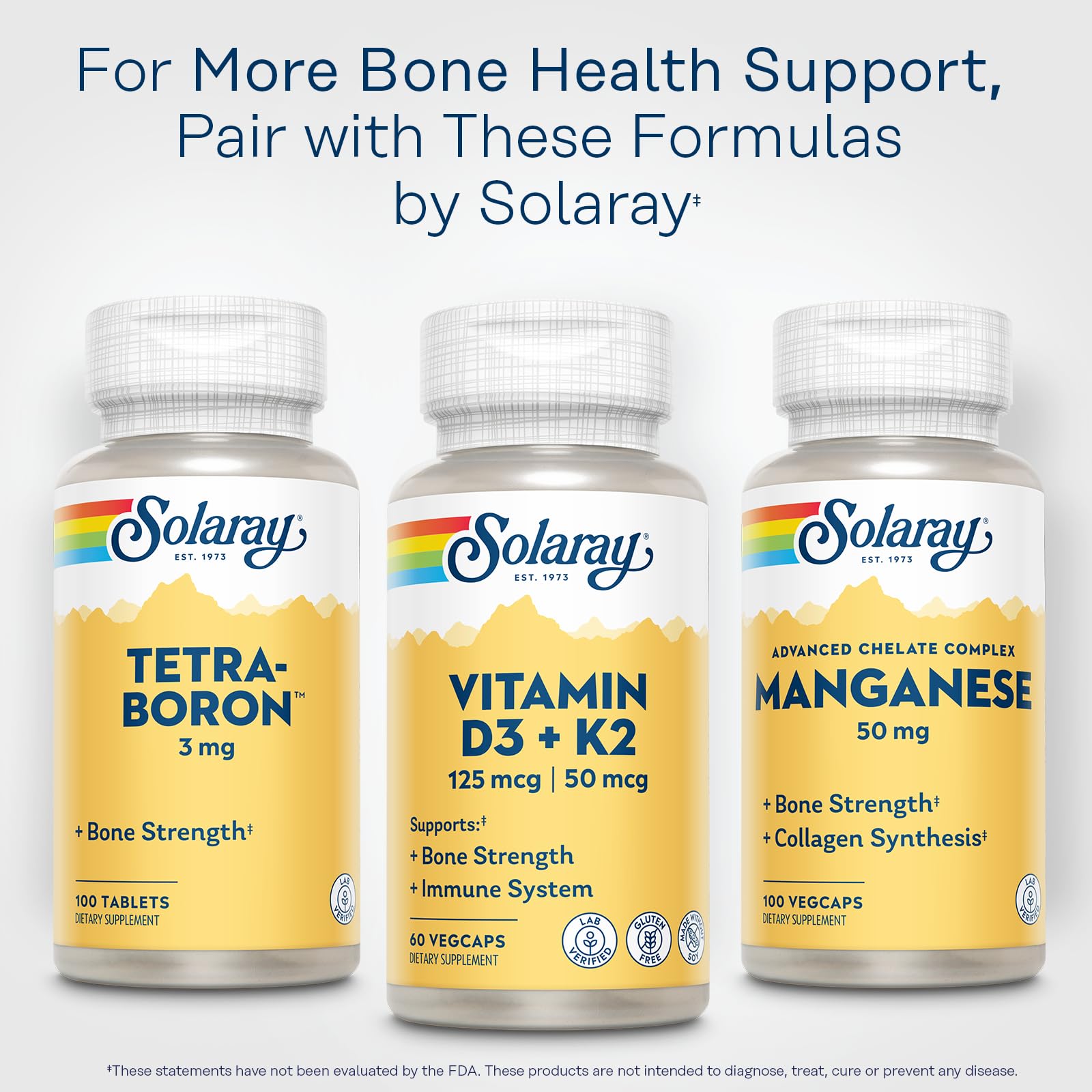 SOLARAY Vitamin D3 K2, K2 D3 Vitamin Supplement for Calcium Absorption, Bone Strength, Cardiovascular & Immune Function Support, Made Without Soy, 60-Day Guarantee, 60 Servings, 60 VegCaps
