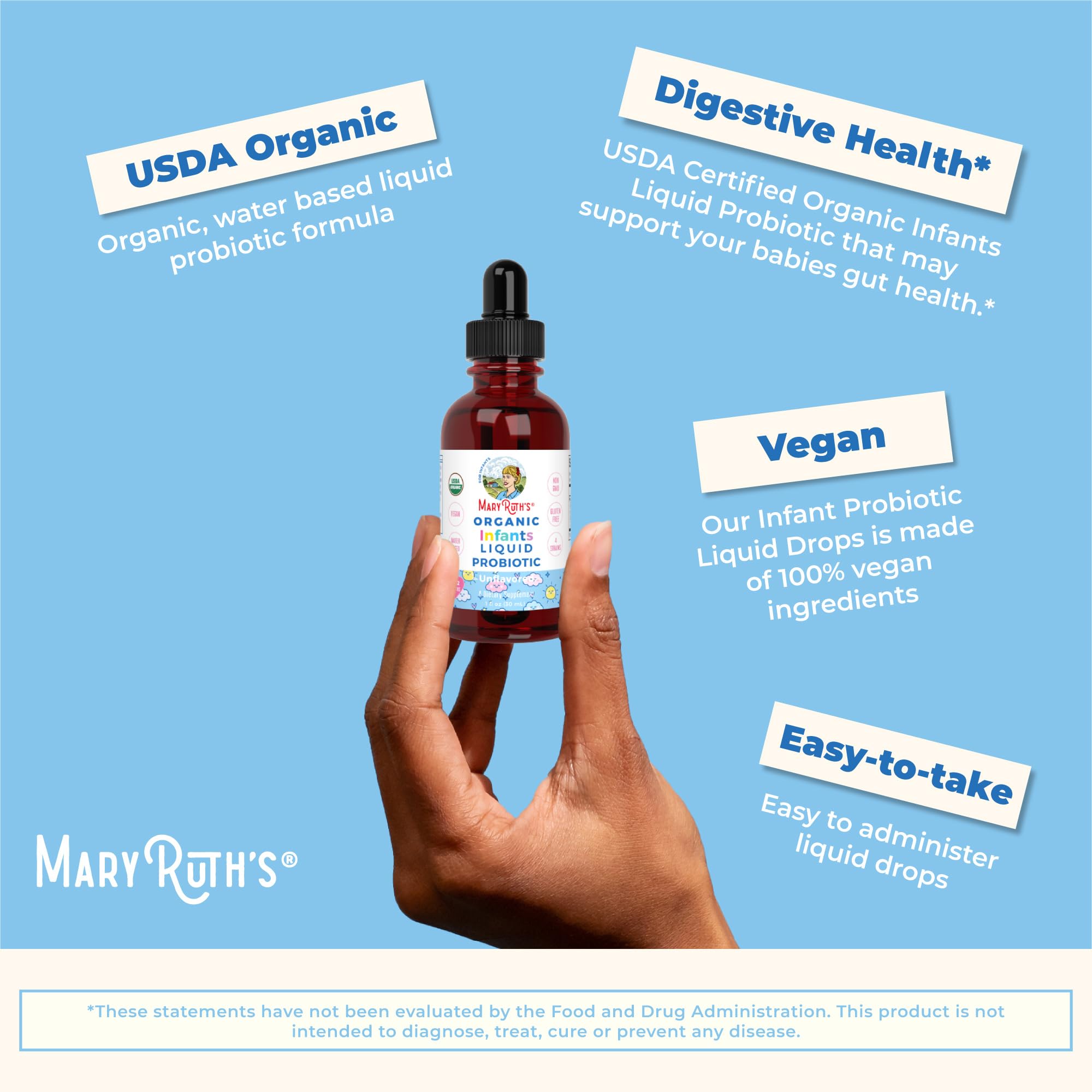 MARYRUTH'S Organic Infant Liquid Probiotic for Ages 6-12 Months, Vegan, 1oz