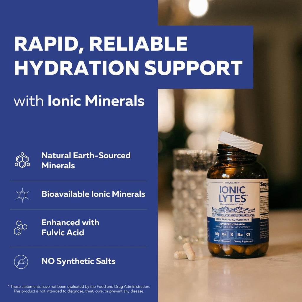 Ionic Lytes™ Electrolyte Mineral Complex with Ionic Sea Salt, Fulvic & Humic Acid - Supports Hydration, Electrolyte & Mineral Balance & Muscle Function (60 Capsules) - Soy-Free, Gluten-Free, cGMP