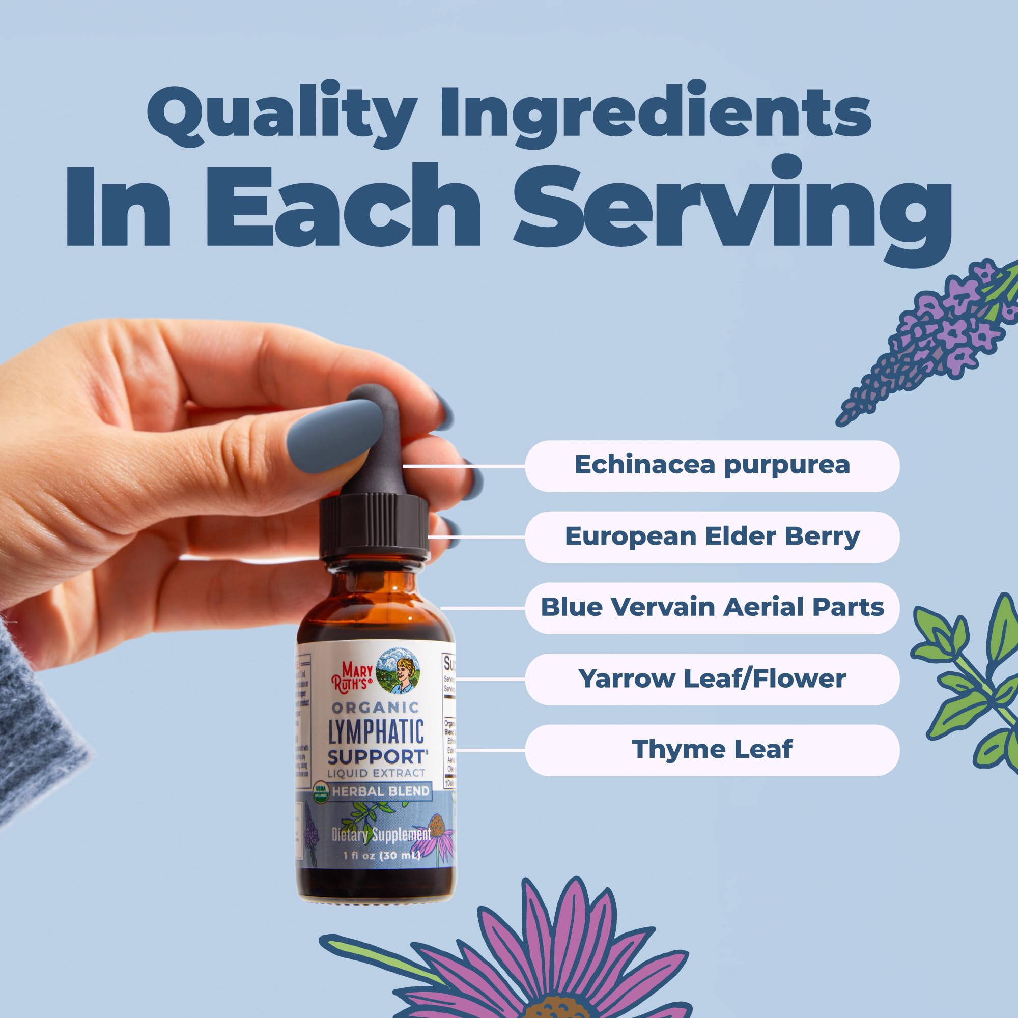 MARYRUTH'S Organic Lymphatic Support Liquid Drops, Herbal Blend, Non-GMO