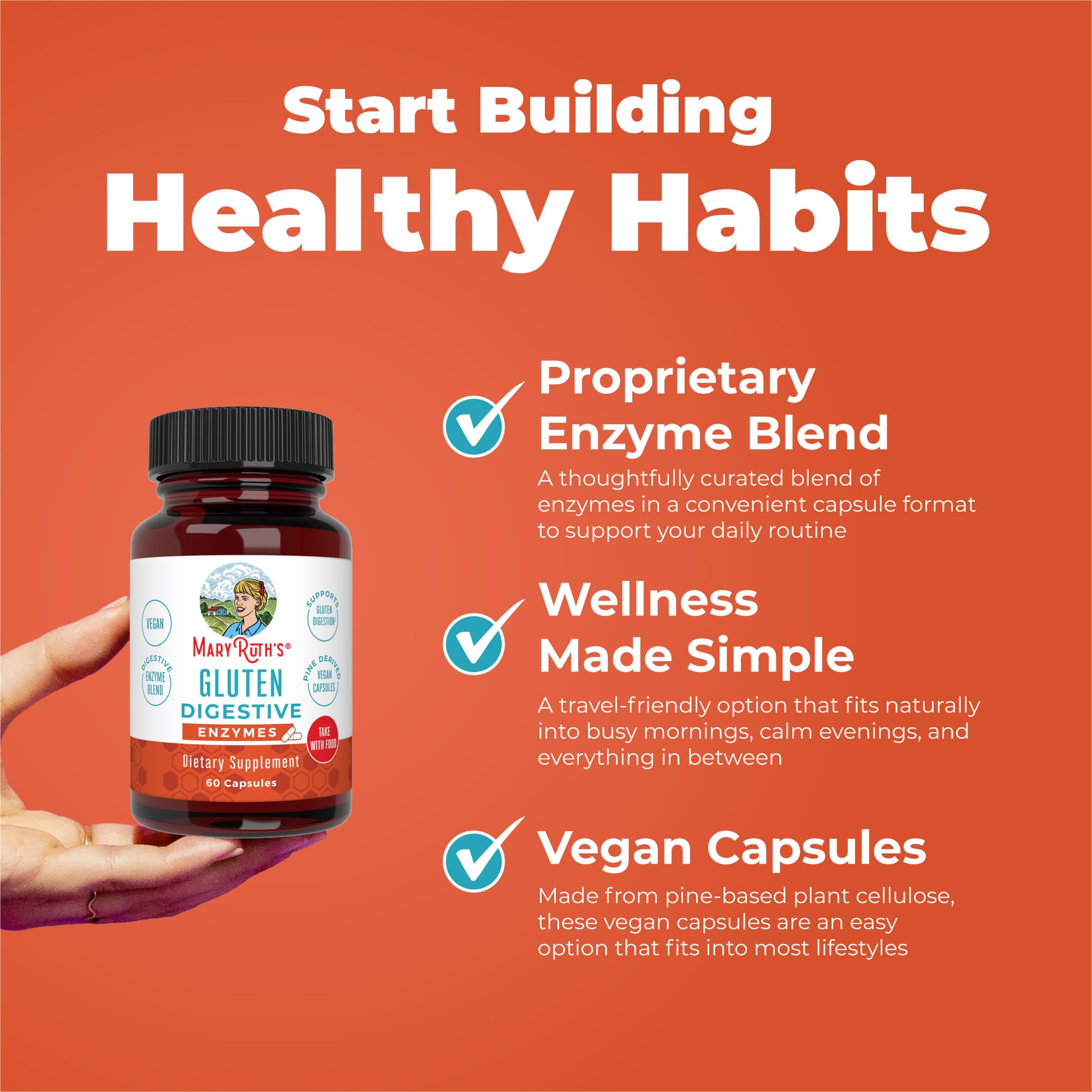 MARYRUTH'S Gluten Digestive Enzymes, Proprietary Enzyme Blend, 60 Count