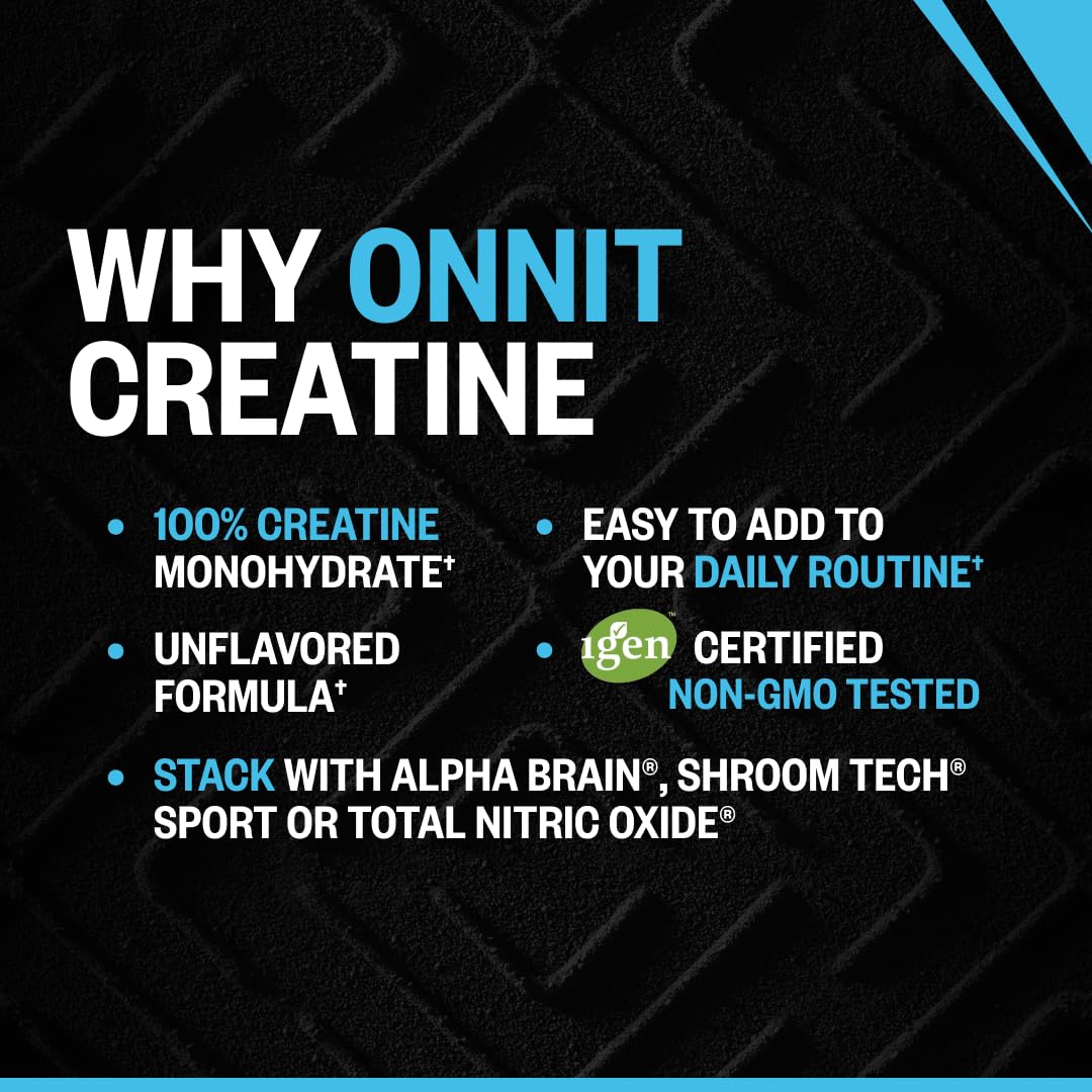 ONNIT Creatine Monohydrate Powder, IGEN(TM) Non-GMO Tested 5g Premium Creatine for Muscle Strength, Power and Lean Mass, Supports Brain Health, Brain Cellular Energy, Unflavored, 30 Servings, 5.29 oz