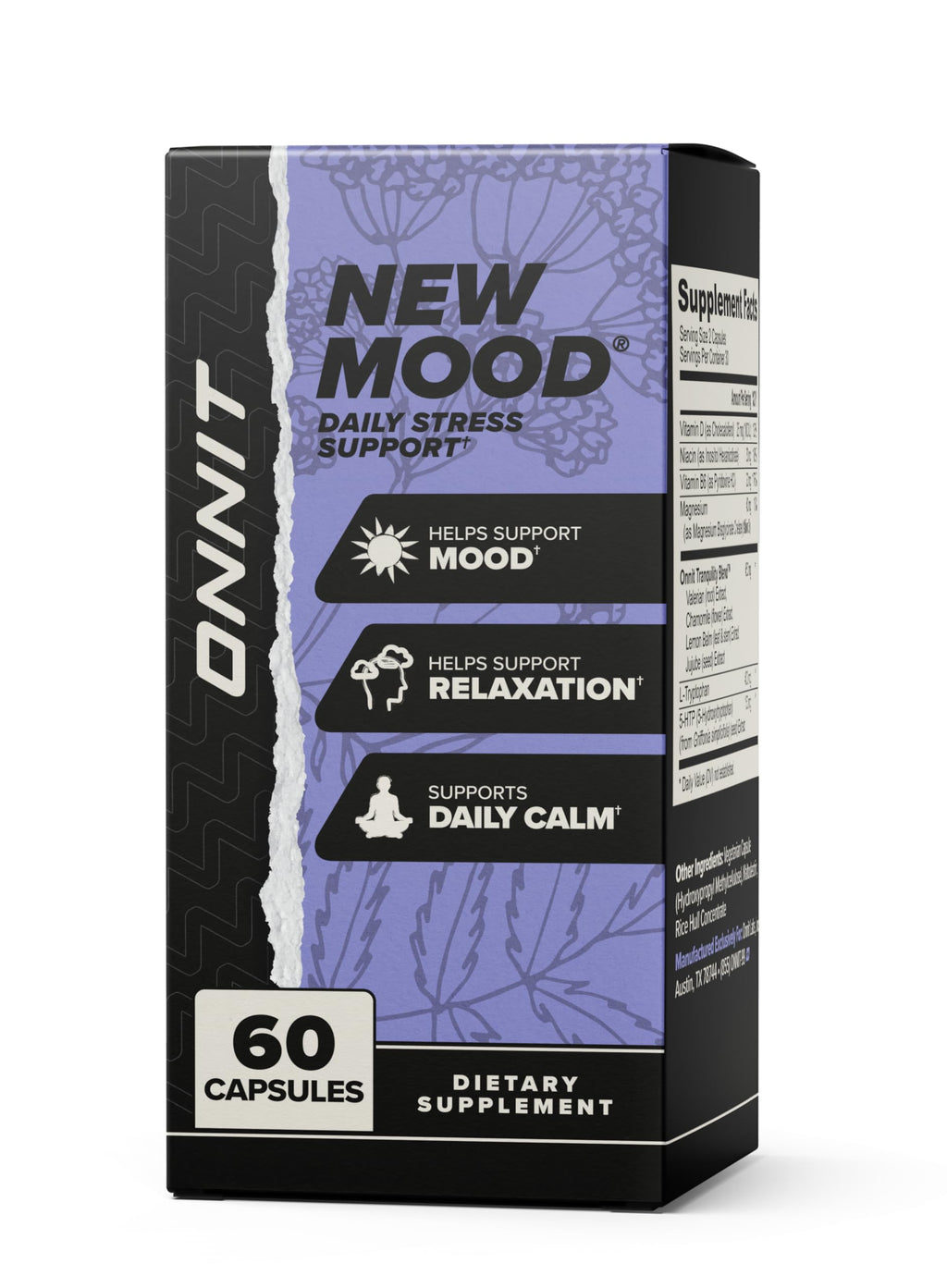 ONNIT New Mood Daily Stress Support Capsules, IGEN Non-GMO Tested Sleep and Mood Support Supplement for Men and Women, Daily Stress Management Capsules, 60 Count