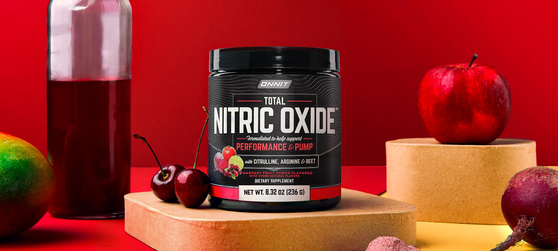 ONNIT Total Nitric Oxide Exercise Performance Powder, IGEN Non-GMO Tested Dietary Supplement for Muscle Performance and Recovery, NO3-T Arginine Nitrate, Harvest Fruit Punch Flavor, 20 Servings