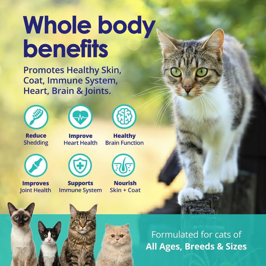 Premium Omega 3 Fish Oil for Cats - Wild Alaskan Salmon Oil Supplement for Skin and Coat - Liquid Cat Supplement for Shedding Control & Cat Dandruff (4, Fluid Ounces)