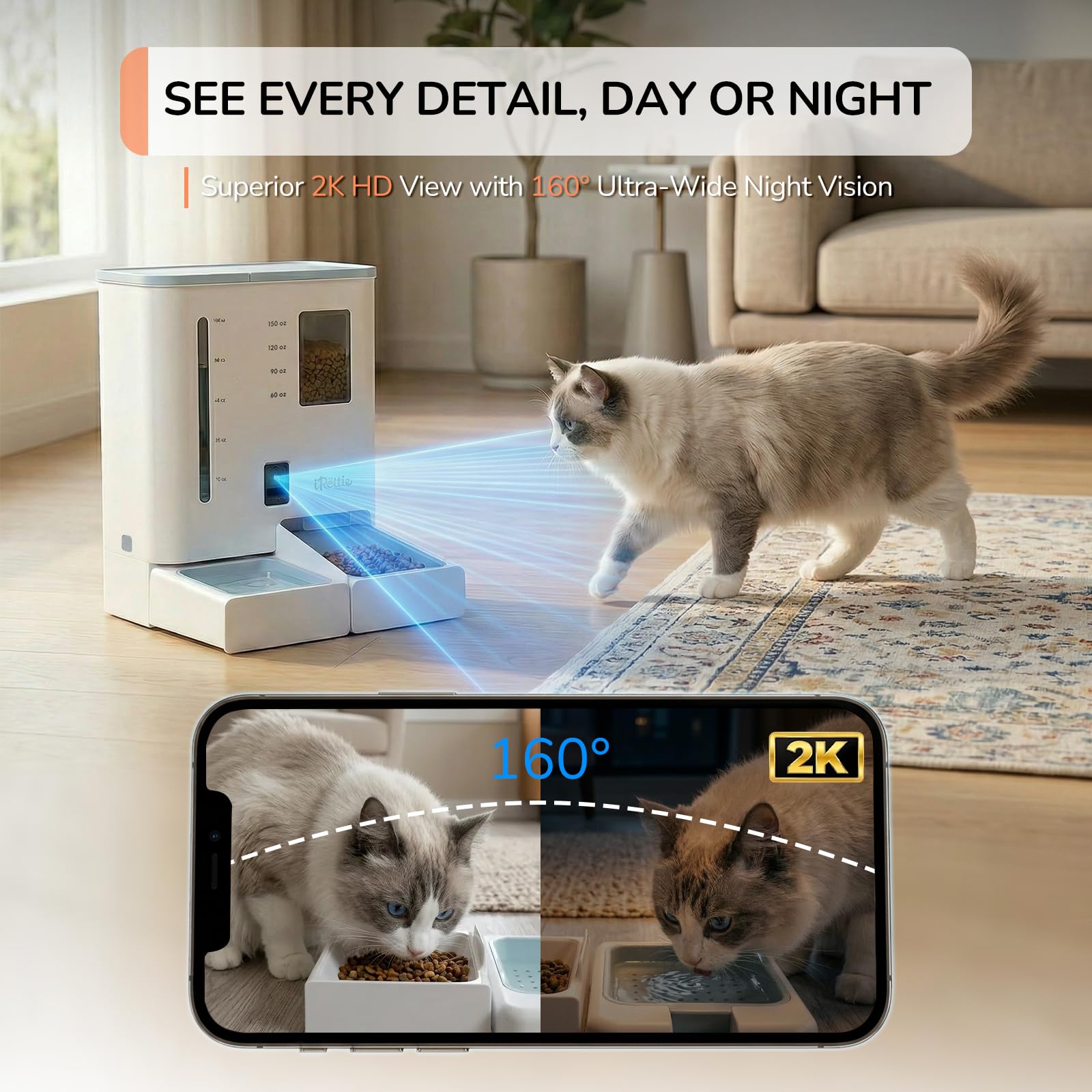 iPettie Camera Automatic Cat Feeder and Water Dispenser, 5G/2.4GHz WiFi