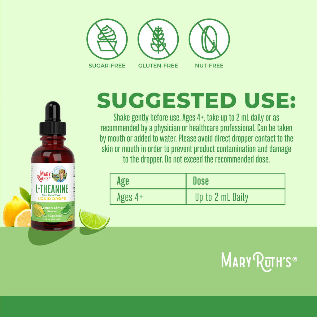 MaryRuth's L-Theanine Liquid Drops, Lemon Lime, 2 oz