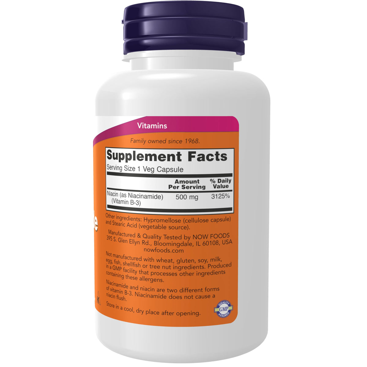 NOW Foods Supplements, Niacinamide (Vitamin B-3) 500 mg, 100 Veg Capsules