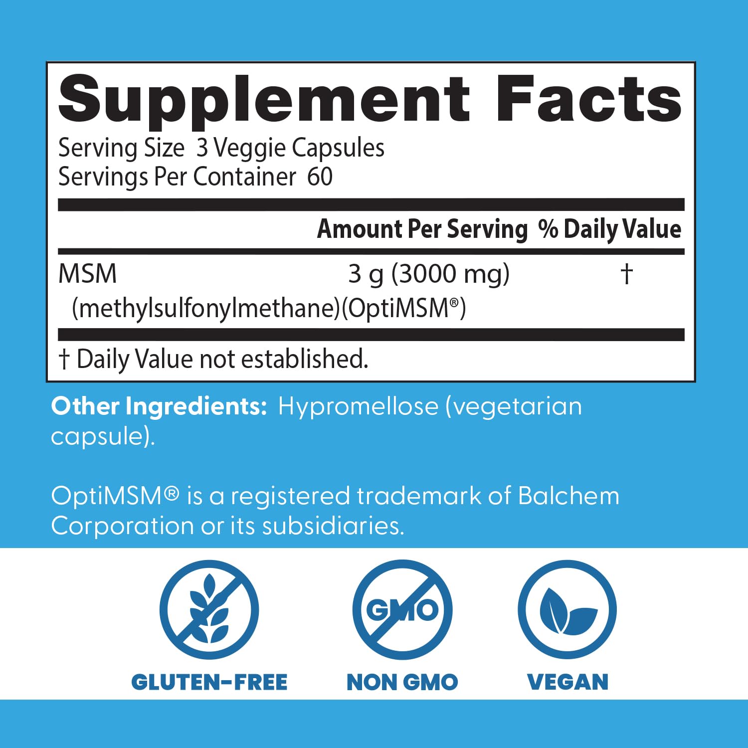 Doctor's Best MSM Supplement Capsules for Men & Women - Supports Hair, Skin, Nails, & Bone Health, Delivers Beneficial Sulfur with OptiMSM, Gluten Free, Non GMO - 180 Caps