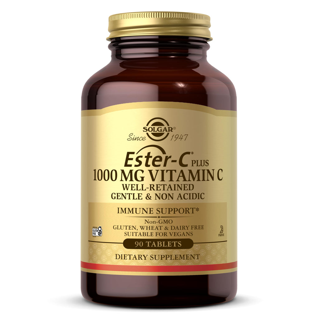 Solgar Ester-C Plus 1000 mg Vitamin C, 90 Tablets - Gentle On The Stomach & Non Acidic - Antioxidant & Immune System Support - Non GMO, Vegan, Gluten-Free, Kosher - 90 Servings