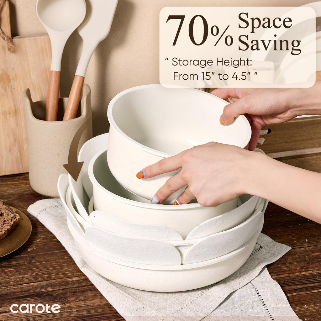 CAROTE 19pcs Pots and Pans Set Non Stick, Cookware Set Detachable Handle