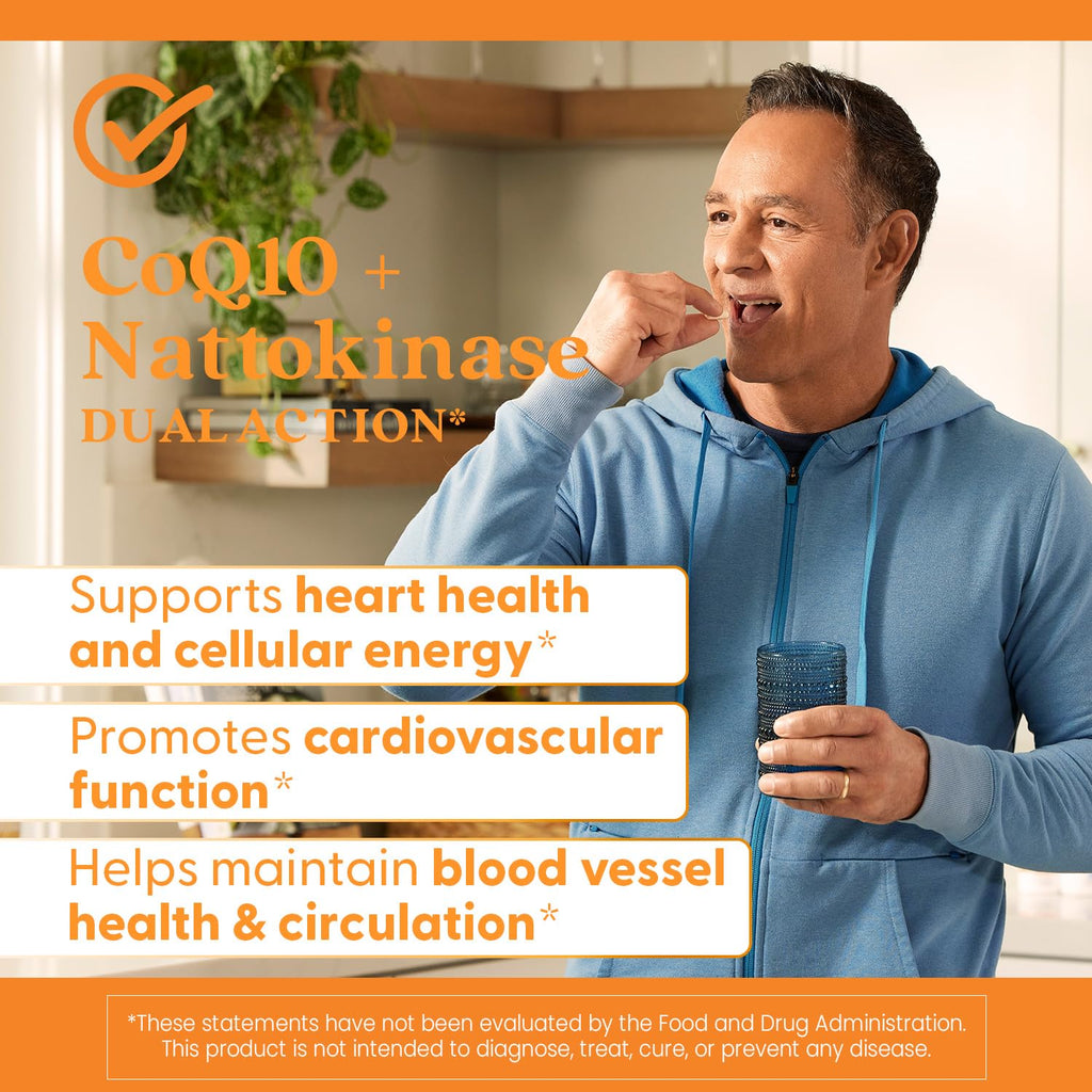Doctor's Best CoQ10 100 mg + Nattokinase 2,000 FU Supplement - Coenzyme Q10 and Nattokinase Caps for Men & Women, Supports Heart Health & Circulation Support, Gluten Free, Vegan - 60 Veg Capsules