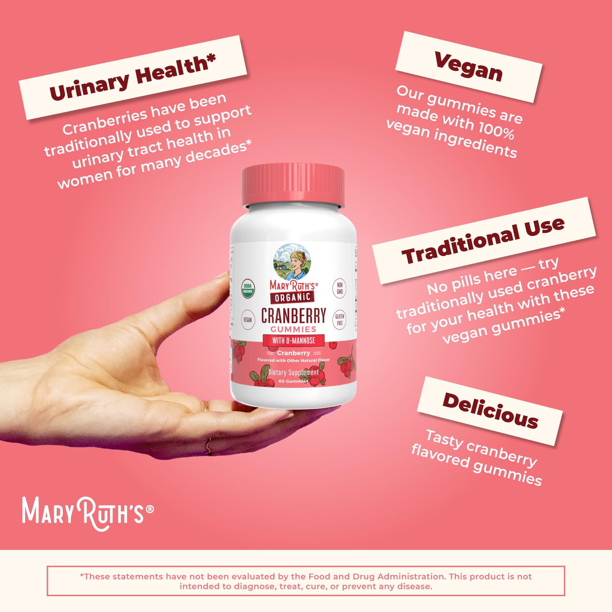 MARYRUTH'S USDA Organic Cranberry Gummies - 500mg, 30 Servings, Non GMO