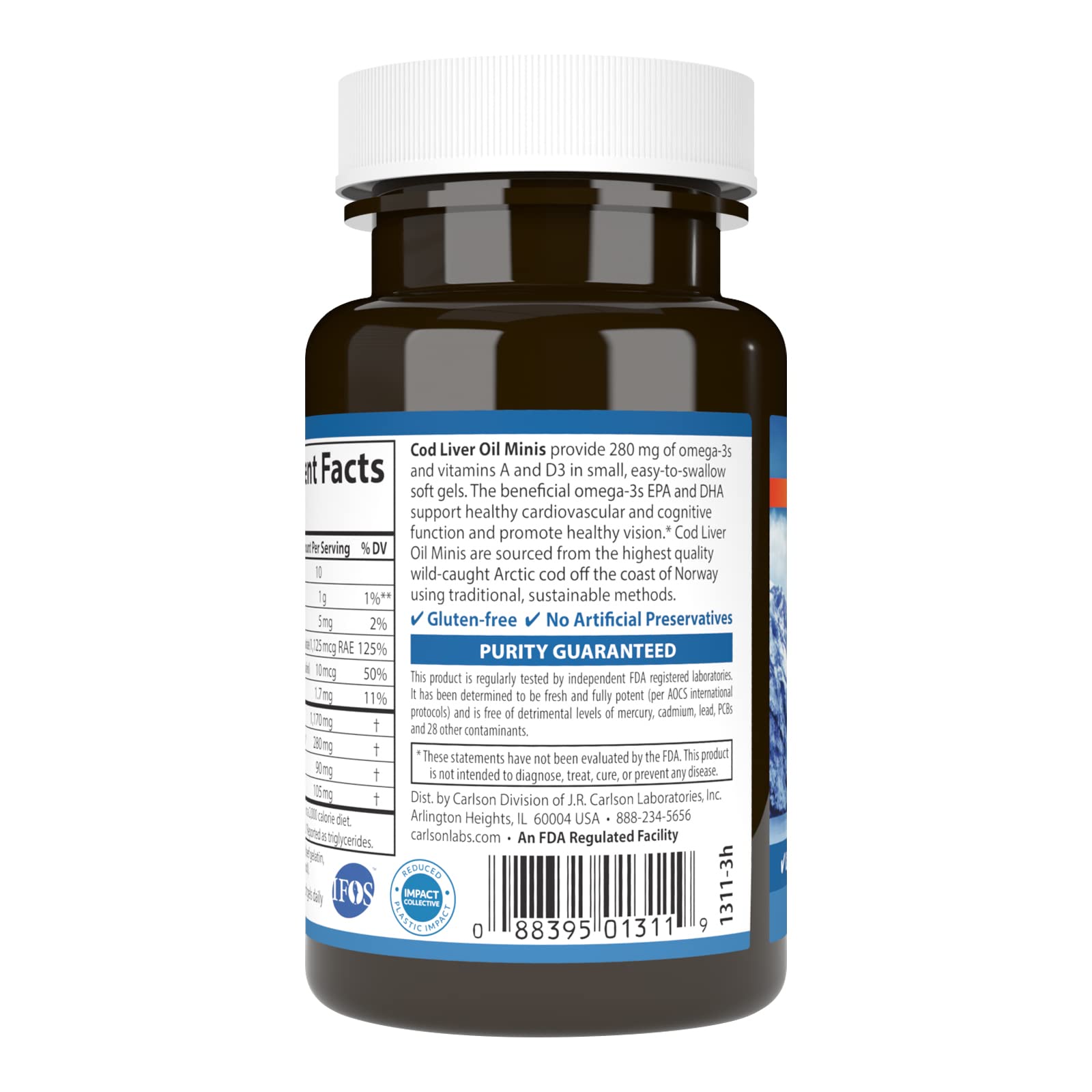 Carlson Cod Liver Oil Minis, 280 mg, from Norway, 100 Mini Softgels