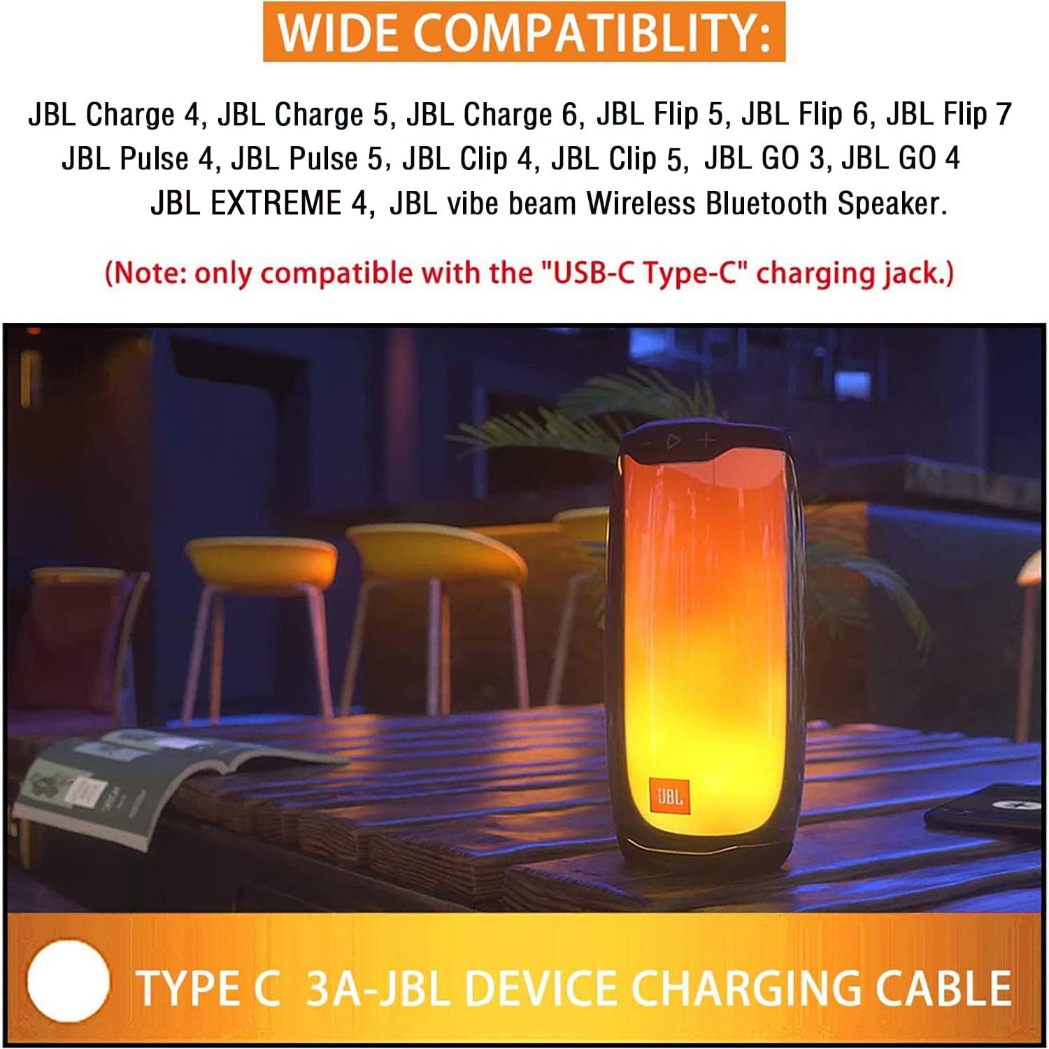 Hyacinyh 5FT USB Fast Charger Charging Cable Cord Compatible with for JBL Flip 5, Flip 6, Flip 7, JBL Charge 4, Charge 5, Charge 6, Pulse 4 Wireless Bluetooth Earphones Speakers