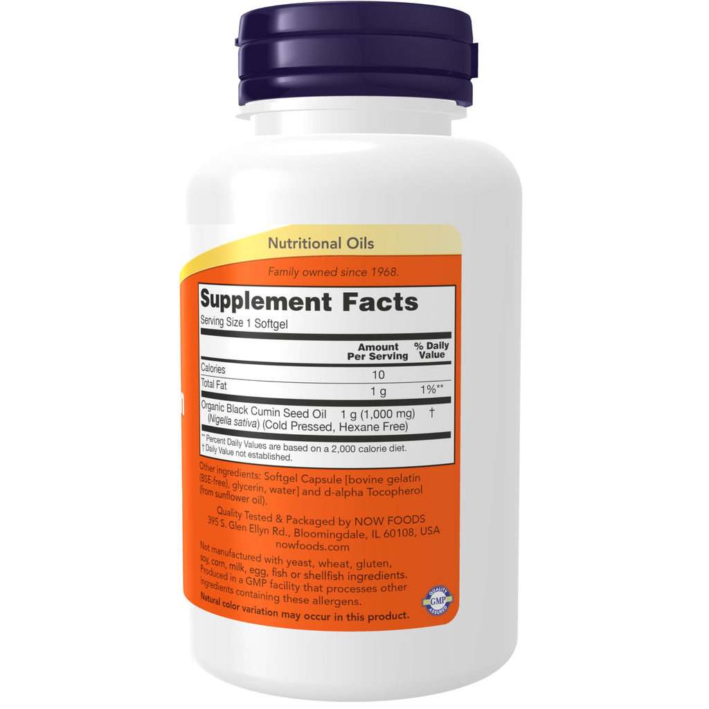 NOW Foods Supplements, Black Cumin Seed Oil, 1,000 mg, 60 Softgels