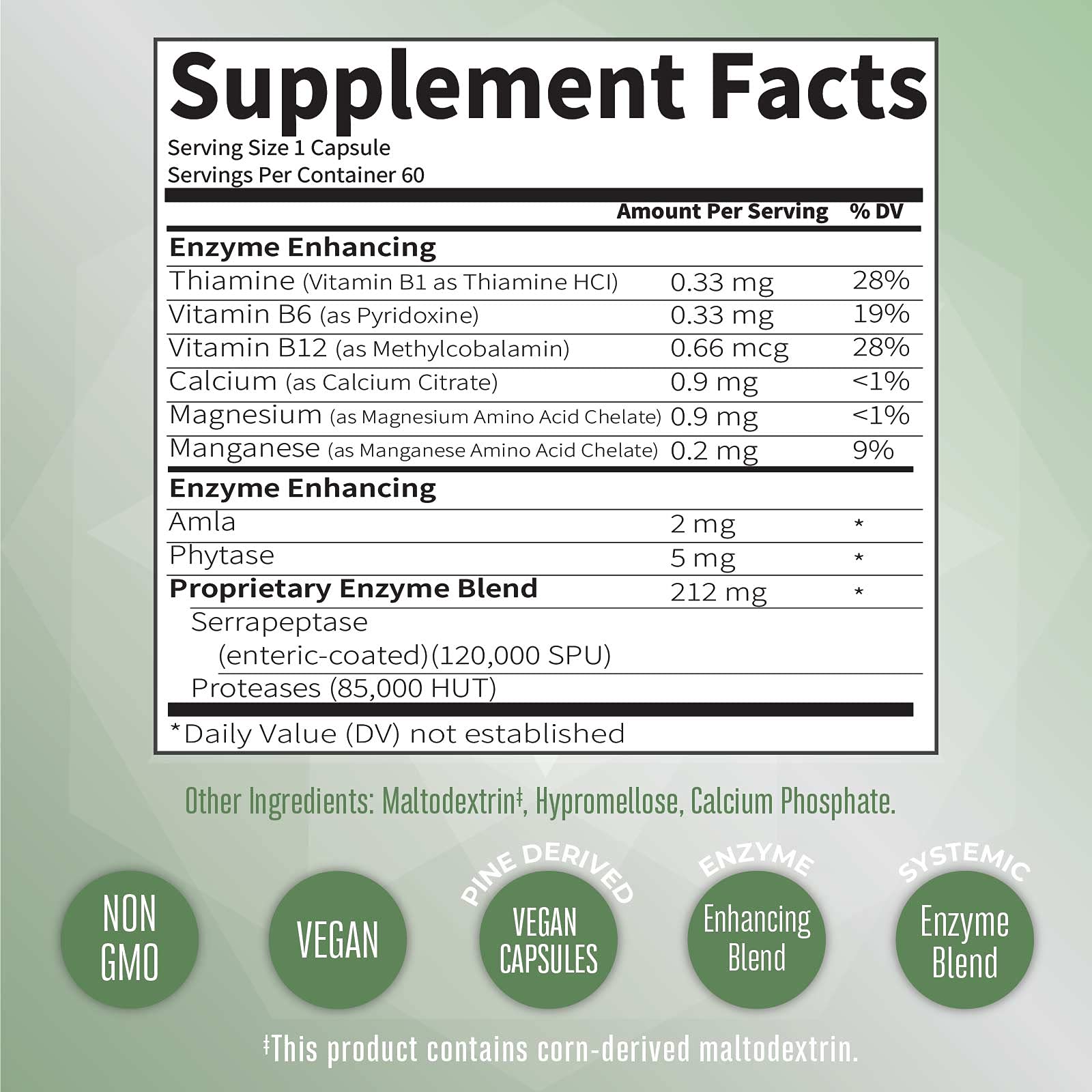MaryRuth's Serrapeptase Enzymes Capsules, 60 Count, Vegan