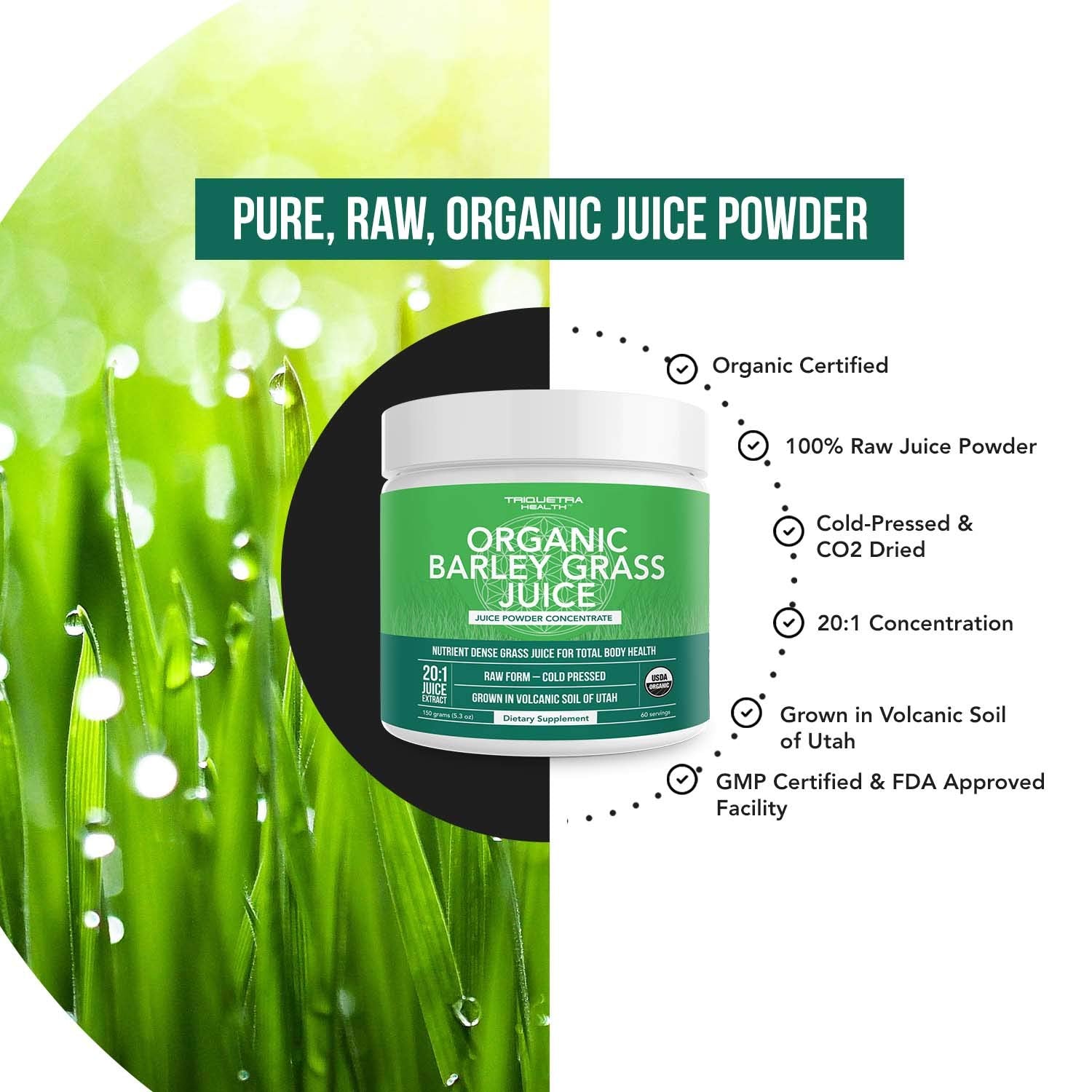 Triquetra Health Organic Spirulina Powder 8 oz. Plus Organic Barley Grass Juice Powder 5.3 oz.