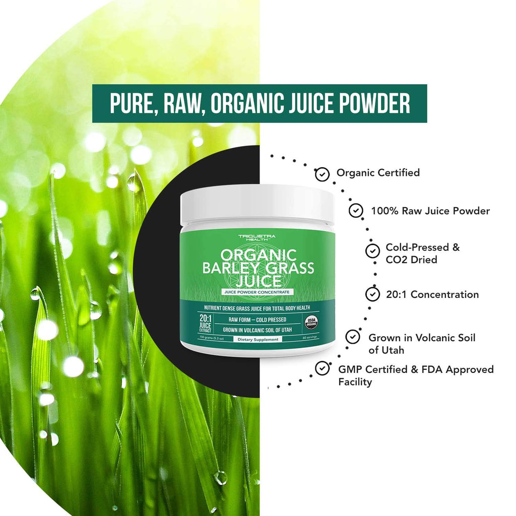 Triquetra Health Organic Wheatgrass Juice Powder Plus Organic Barley Grass Juice Powder - USA Grown in Volcanic Utah Soil, Both Raw Form & 5.3 oz