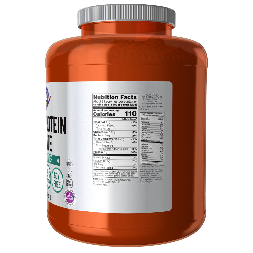 NOW Sports, Whey Protein Isolate 24 g With BCAAs, Unflavored Powder, 5 lbs