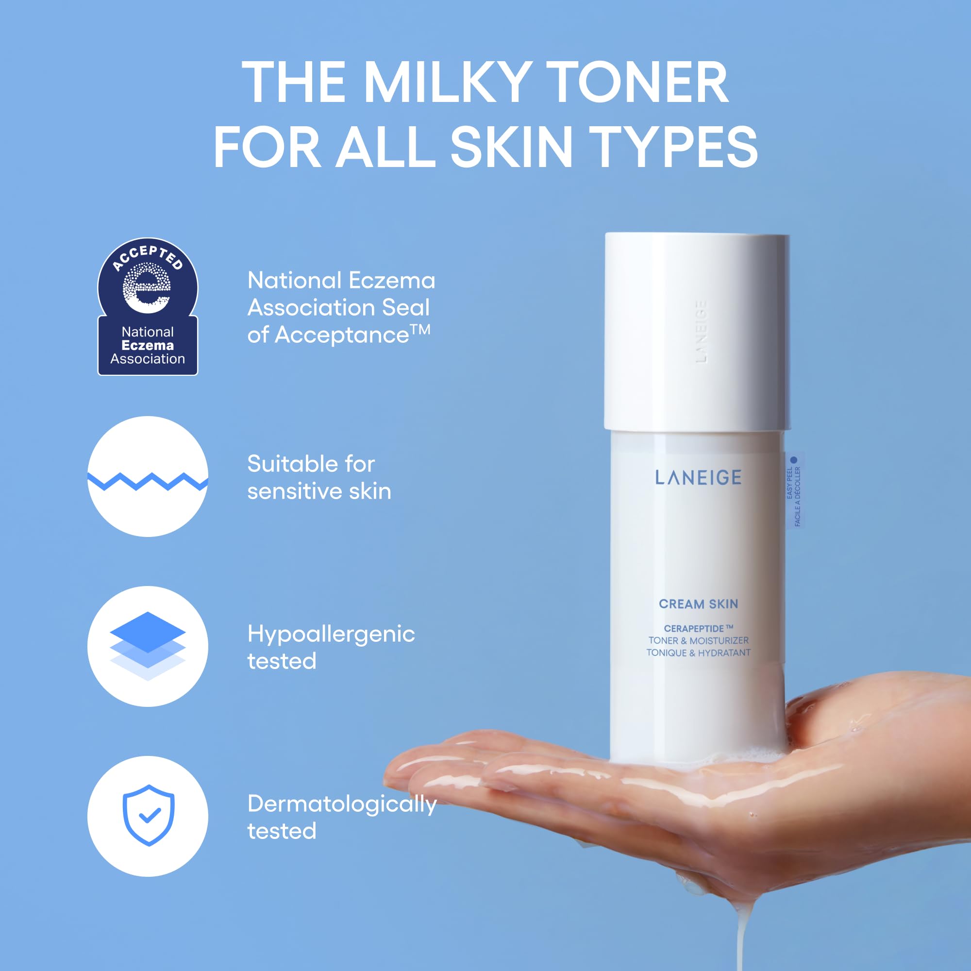 LANEIGE Cream Skin Face Hydrating Milky Toner: Lightweight Refillable Korean Toner & Moisturizer with Ceramides & Peptides for Soothing Hydration & Barrier Support | Korean Skin Care, 170 ml