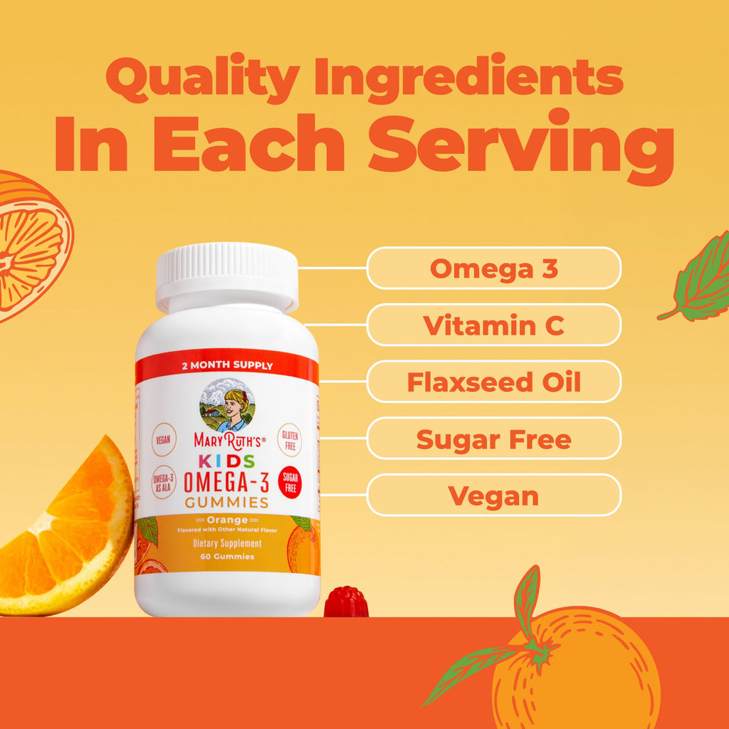 MARYRUTH'S Vegan Omega 3 Gummies for Kids, No Fish Taste, 2 Month Supply