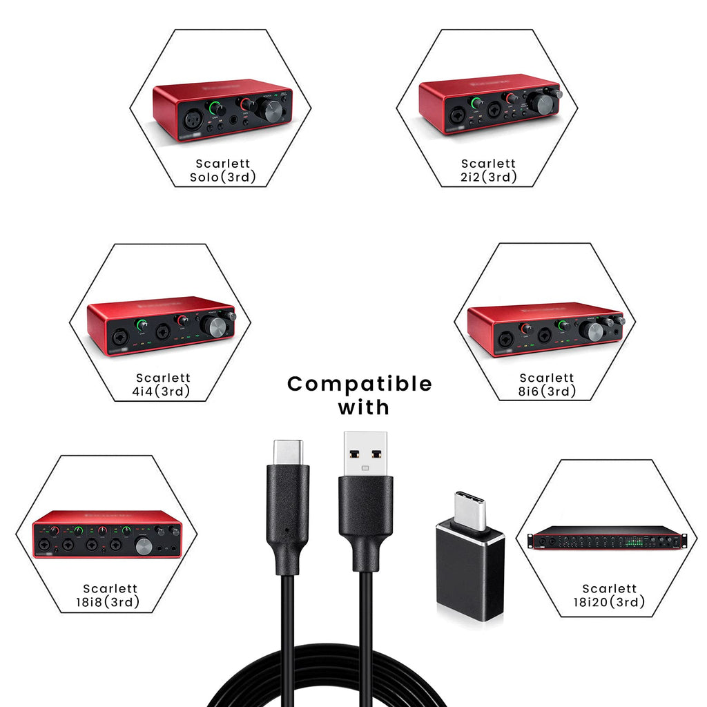 USB C Cable for Focusrite Scarlett Solo 3rd 4th Gen, Scarlett 2i2 3rd Gen