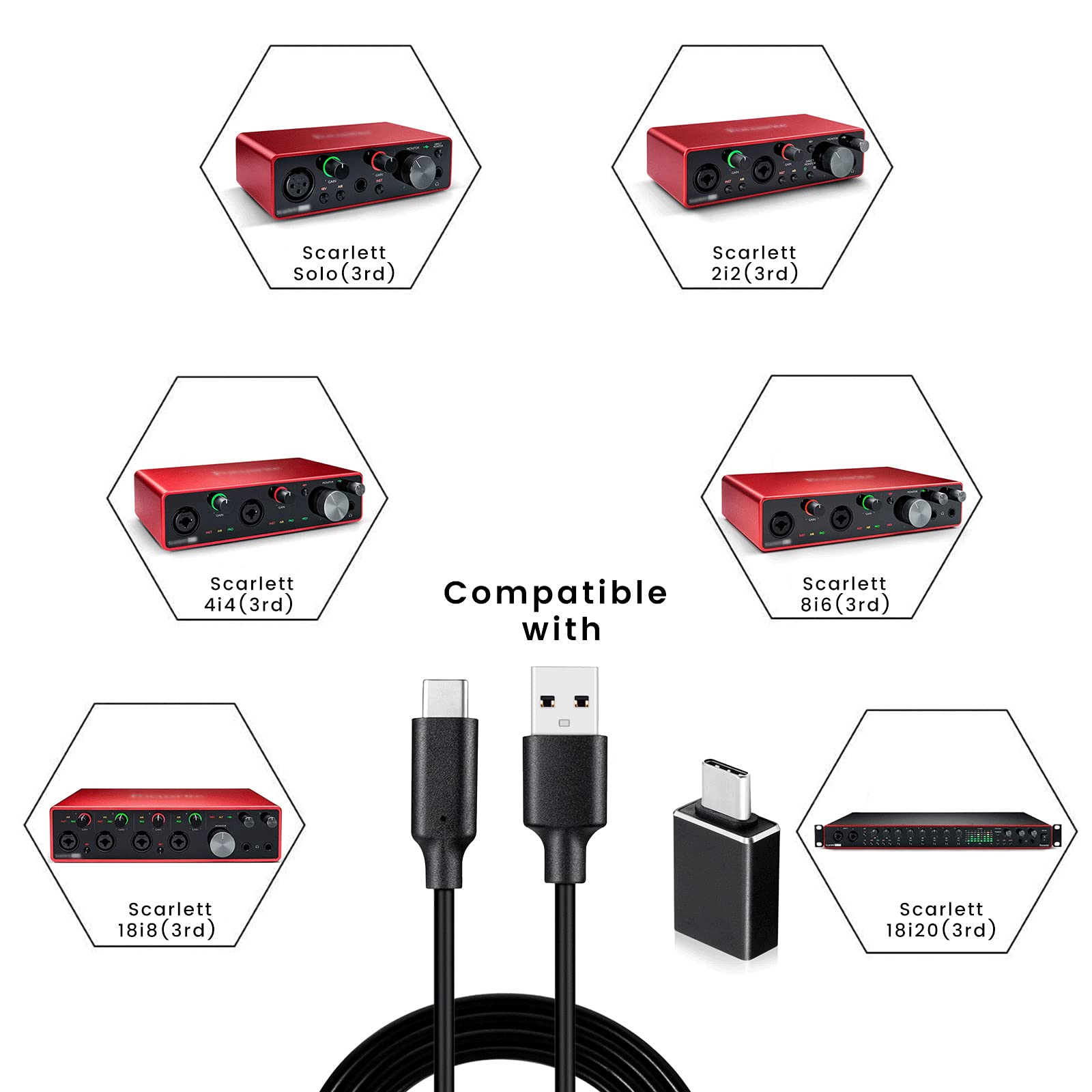 USB C Cable for Focusrite Scarlett Solo 3rd 4th Gen, Scarlett 2i2 3rd Gen