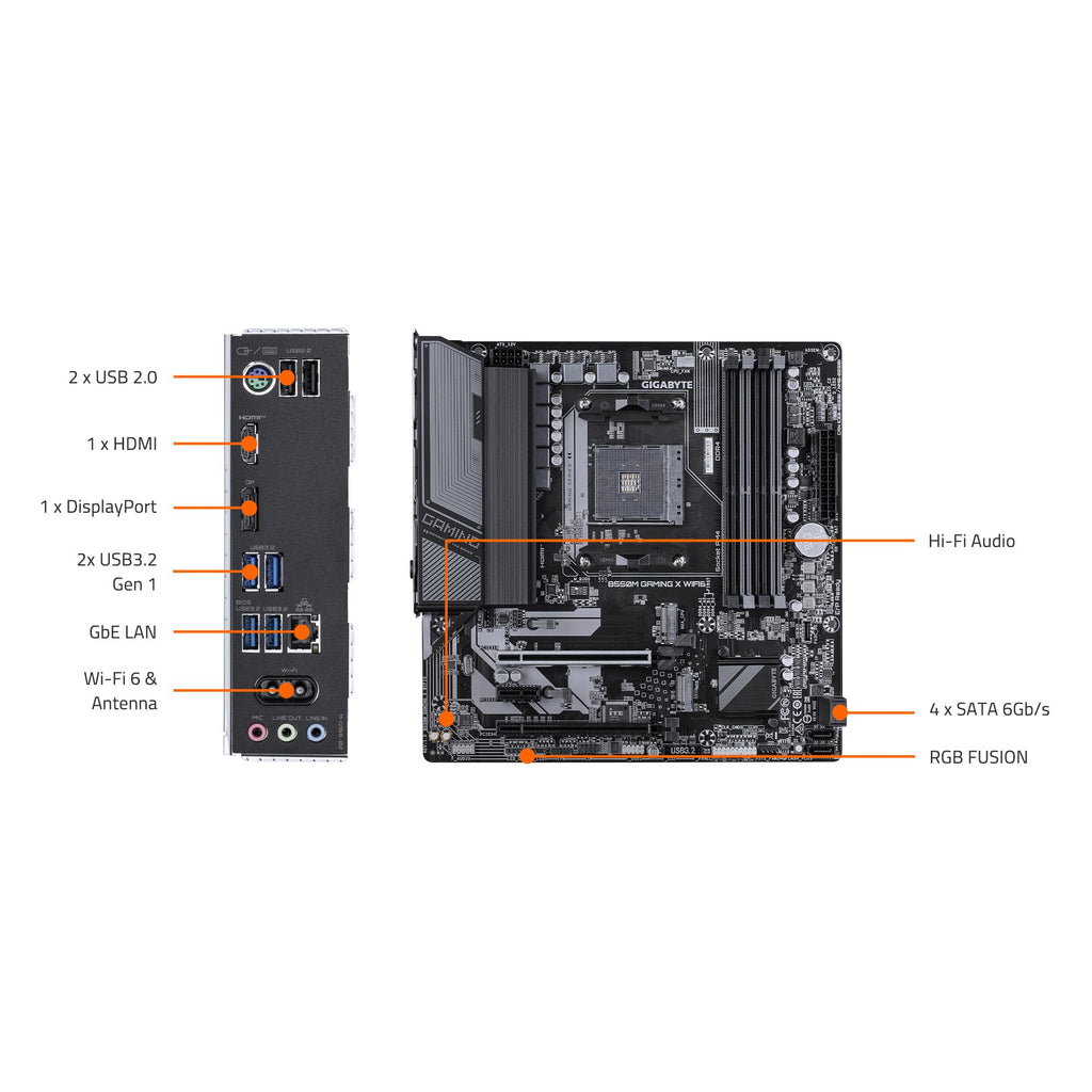 GIGABYTE B550M Gaming X WIFI6 AMD AM4 mATX Motherboard, Supports Ryzen 5000/4000/3000 Series, DDR4, 5+3 Power Phase, 2X M.2, PCIe 4.0, WIFI6, GbE LAN, PCIe EZ-Latch, WiFi EZ-Plug, RGB Fusion
