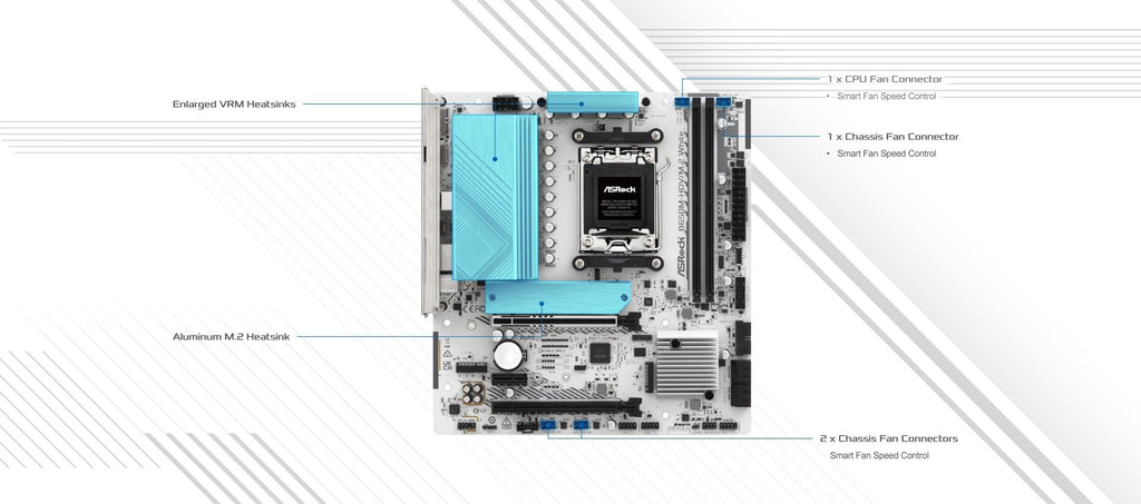 ASRock B650M-HDV M.2 White Micro-ATX AM5 Motherboard, AMD Ryzen 9000/8000/7000, PCIe 5.0 x16, DDR5 8200+(OC), Dual M.2 (Gen5/Gen4), USB 3.2 Type-C, 2.5G LAN