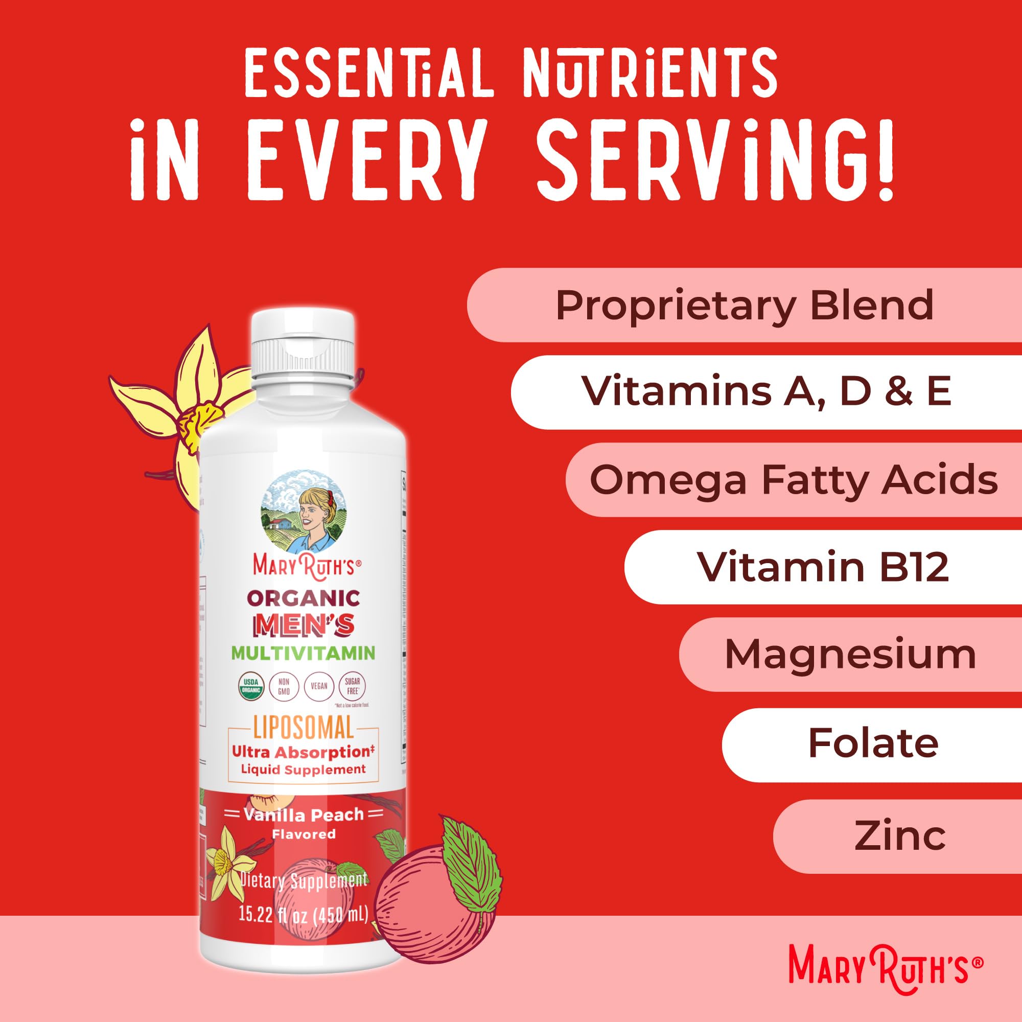 MaryRuth’s Multivitamin Liposomal for Men | Sugar Free Mens Multivitamin | Liquid Vitamins for Men | Immune Support Supplement | Cognitive Health & Overall Wellness | Vegan | Non-GMO | 15.22 Fl Oz
