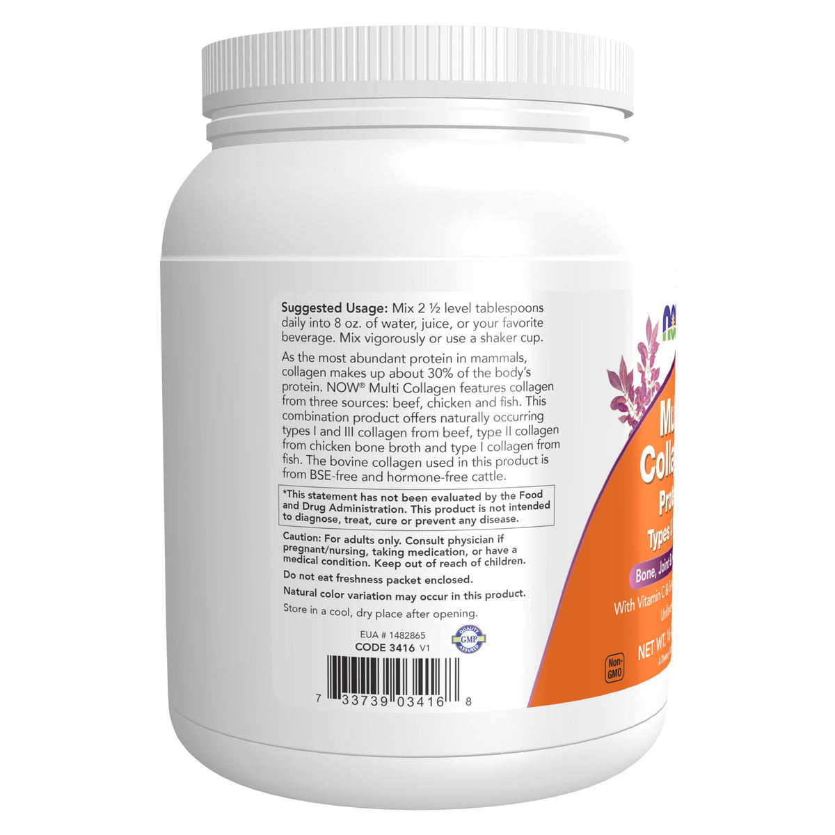 Now Foods Supplements, Multi Collagen Protein Types I, II & III Powder, Bone, Joint, 16 oz (454 g)