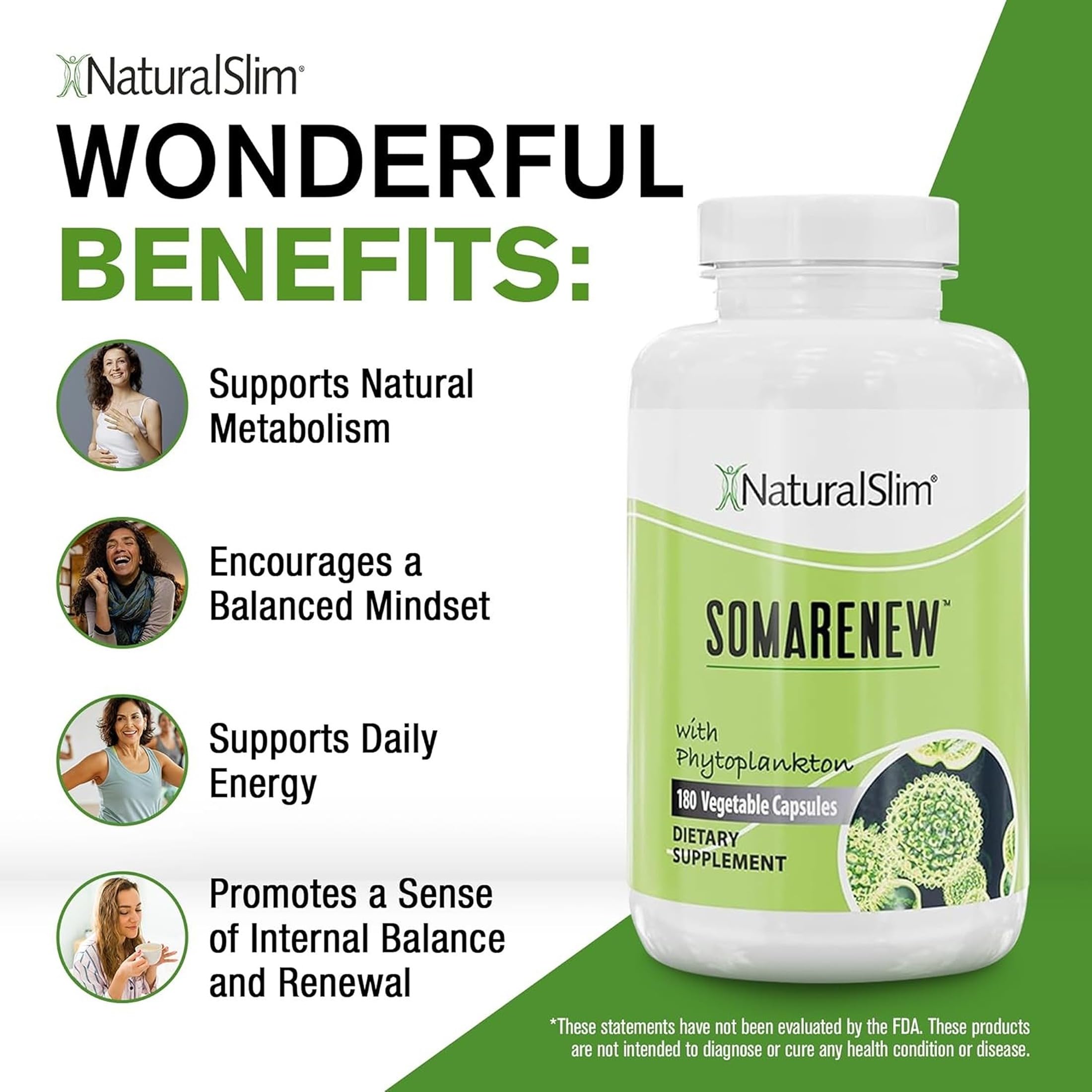 NaturalSlim Somarenew Metabolism Booster, Gut Cleanse, Energy Support & Full Body Cleanse Supplement with Marine Phytoplankton (Omega 3) & Black Fulvic Acid Superfood - 180 Vegetable Capsules