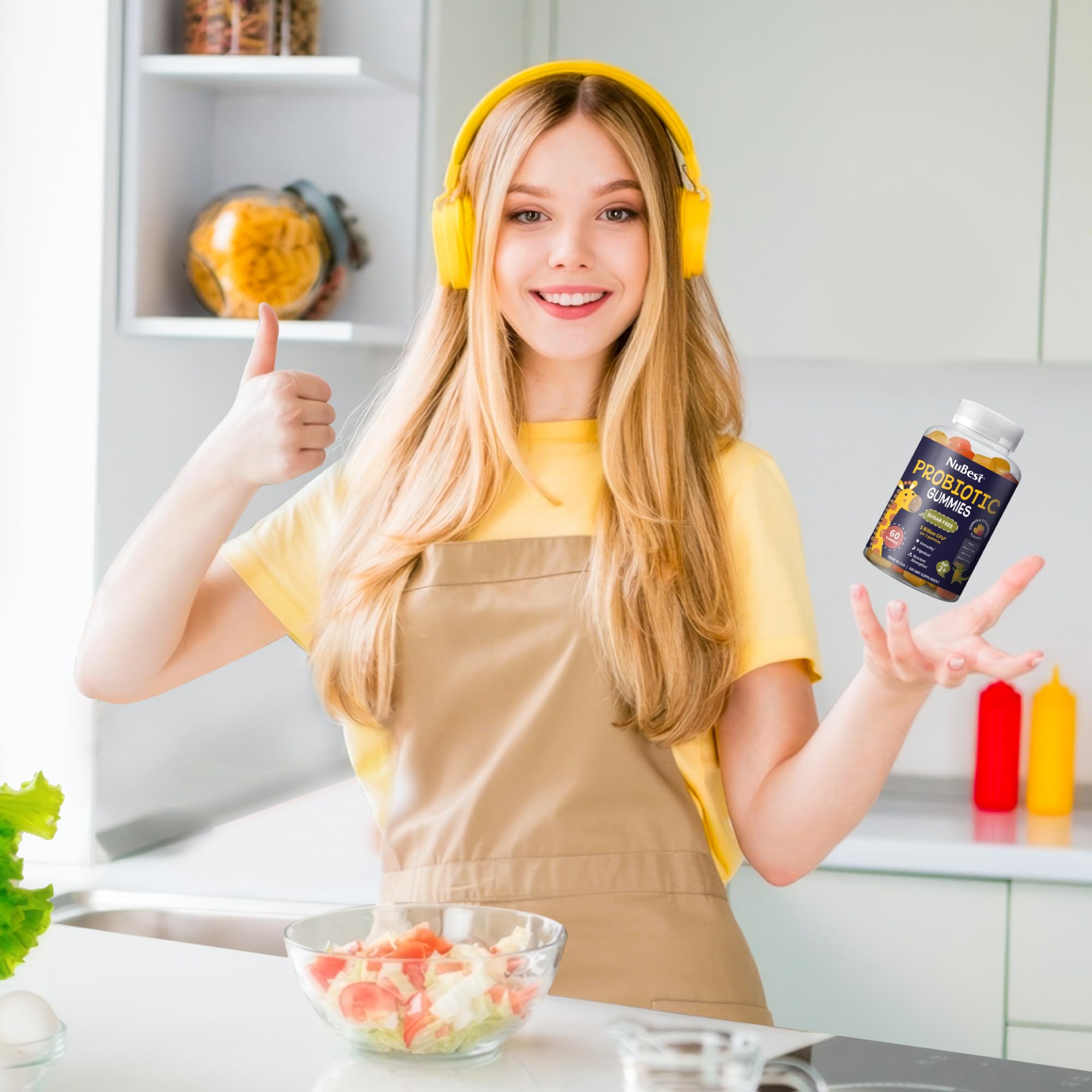 NuBest Daily Probiotic Gummies for Kids & Teens with 5 Billion CFUs | Supports Immune, Gut, and Digestive Health | No Added Sugar | Yummy Strawberry & Orange Flavors | 60 Premium Vegan Gummies