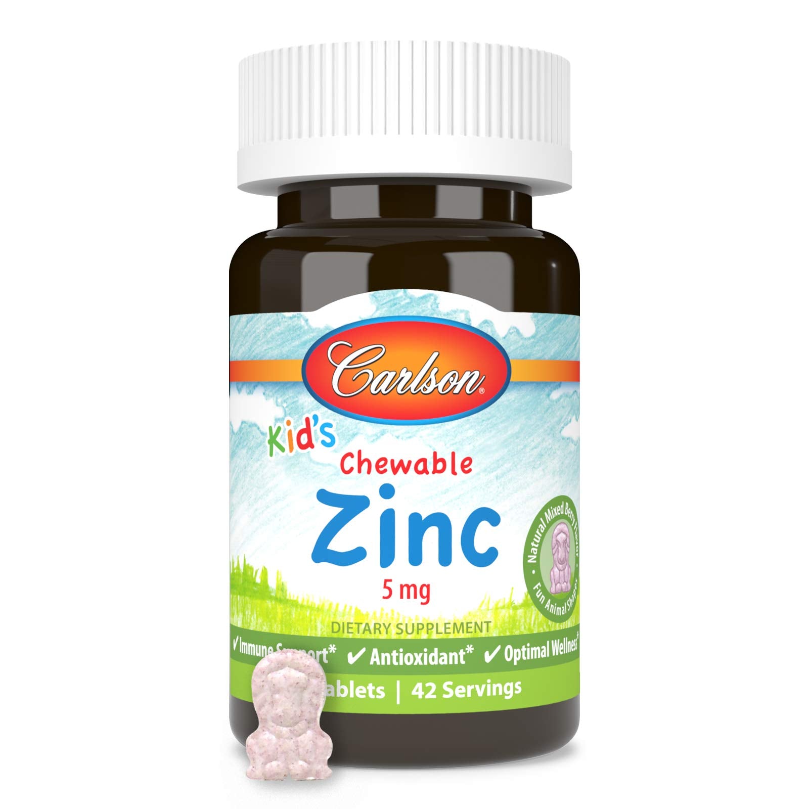 Carlson Kid's Chewable Zinc, 5 mg, Optimal Wellness, 42 Chewable Tablets