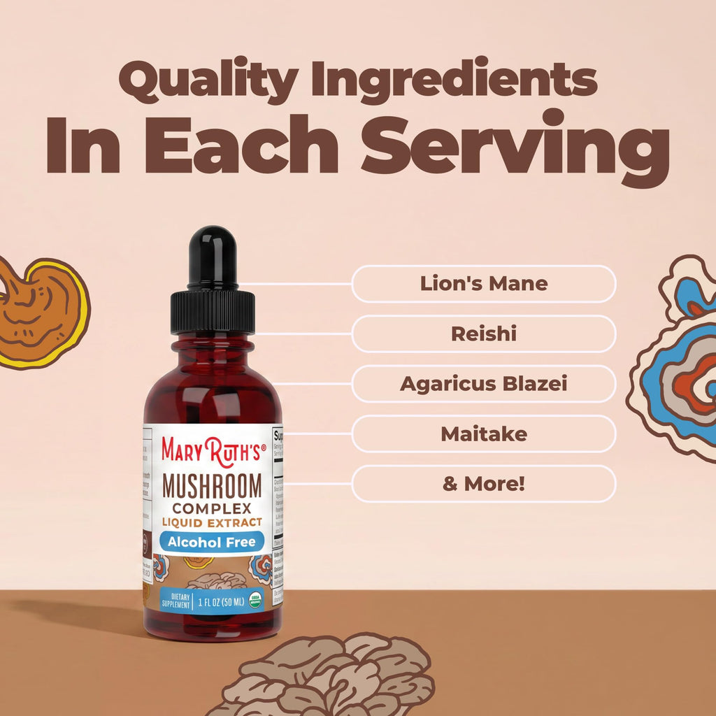 MARYRUTH'S Organic Mushroom Complex, Lion's Mane, Turkey Tail, 30 Servings