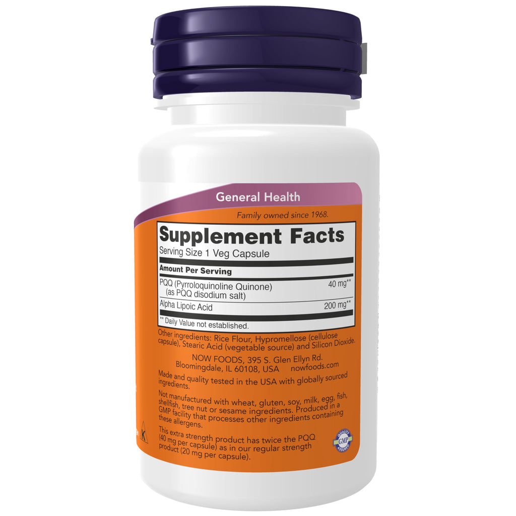 NOW Supplements, PQQ 40 mg with 200 mg Alpha Lipoic Acid, 50 Veg Caps