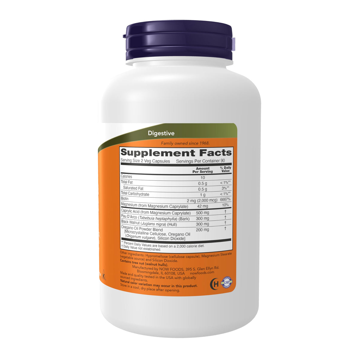 NOW Foods Supplements, Oregano Oil, Black Walnut & Caprylic Acid, 180 Veg Capsules