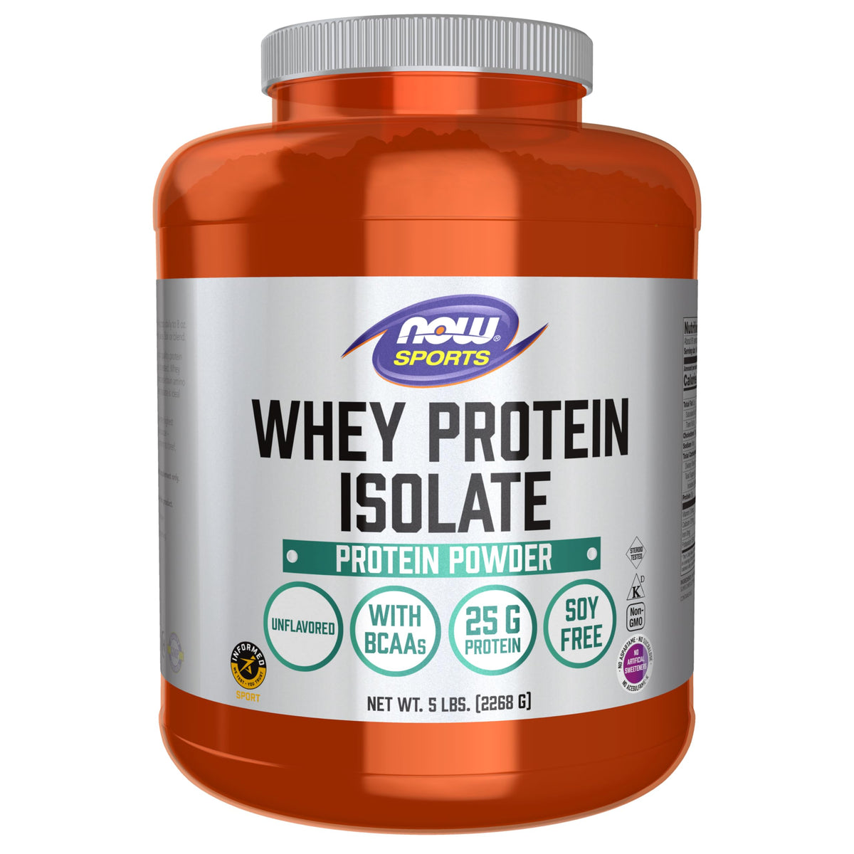 NOW Sports, Whey Protein Isolate 24 g With BCAAs, Unflavored Powder, 5 lbs