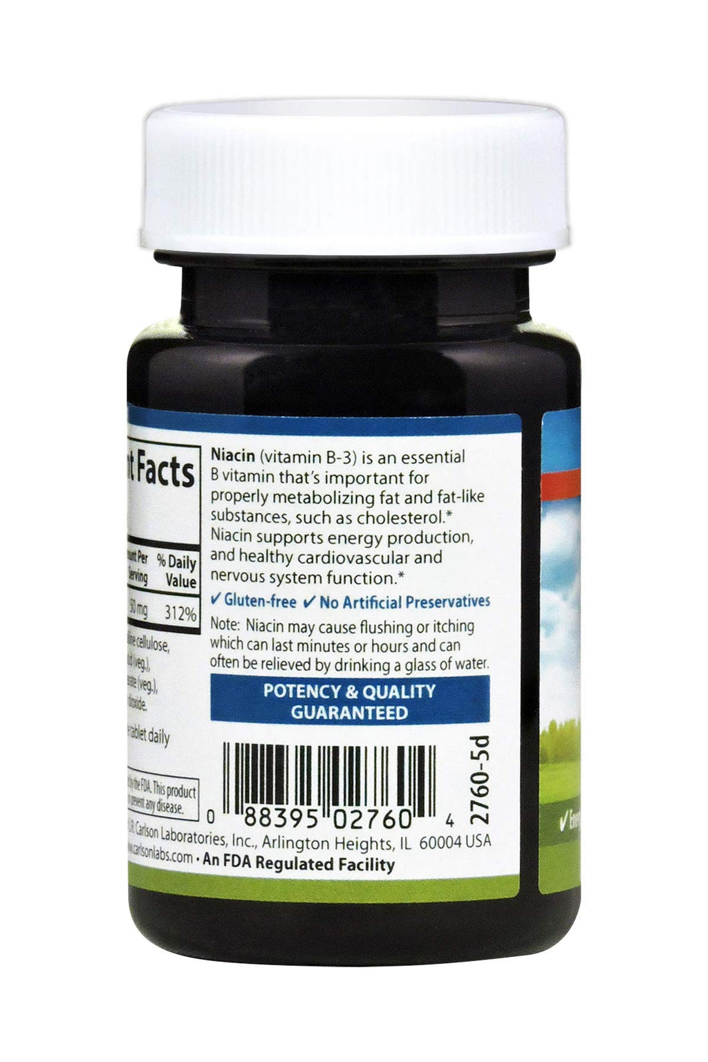 Carlson Niacin, 50 mg, Cholesterol Metabolism, Nerve Function, 100 Tablets